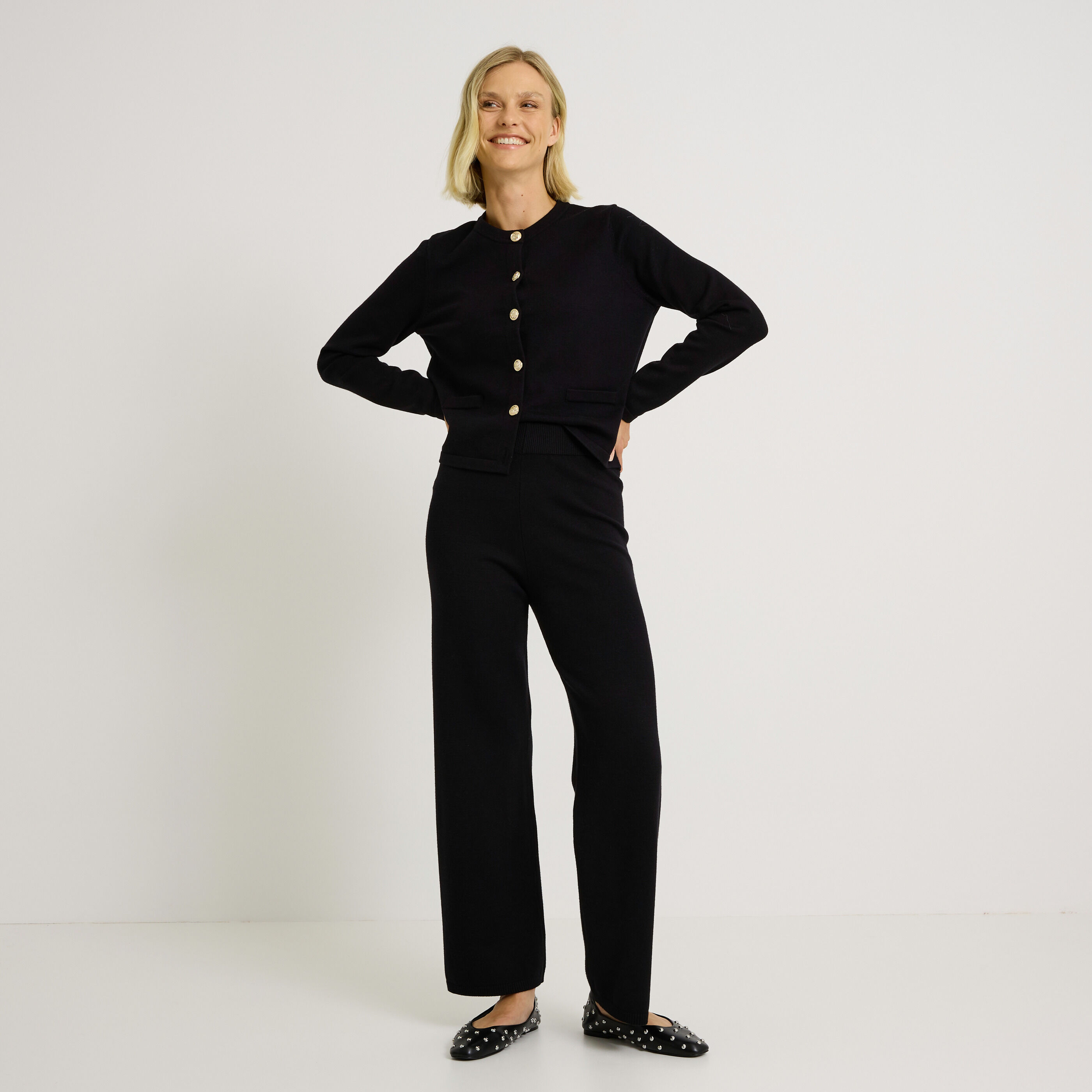 Pantalon uni en maille femme