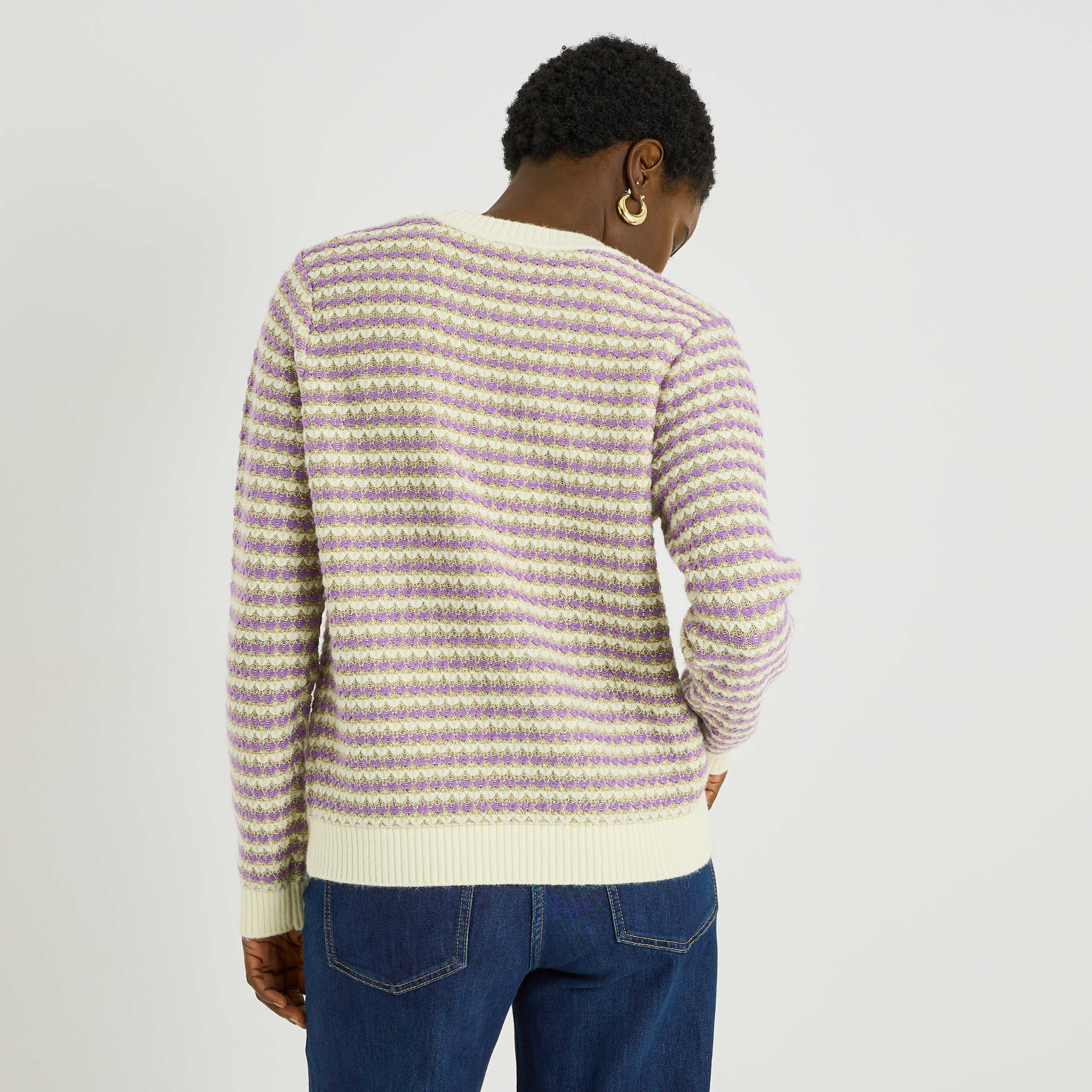 Pull col rond &agrave; rayures femme