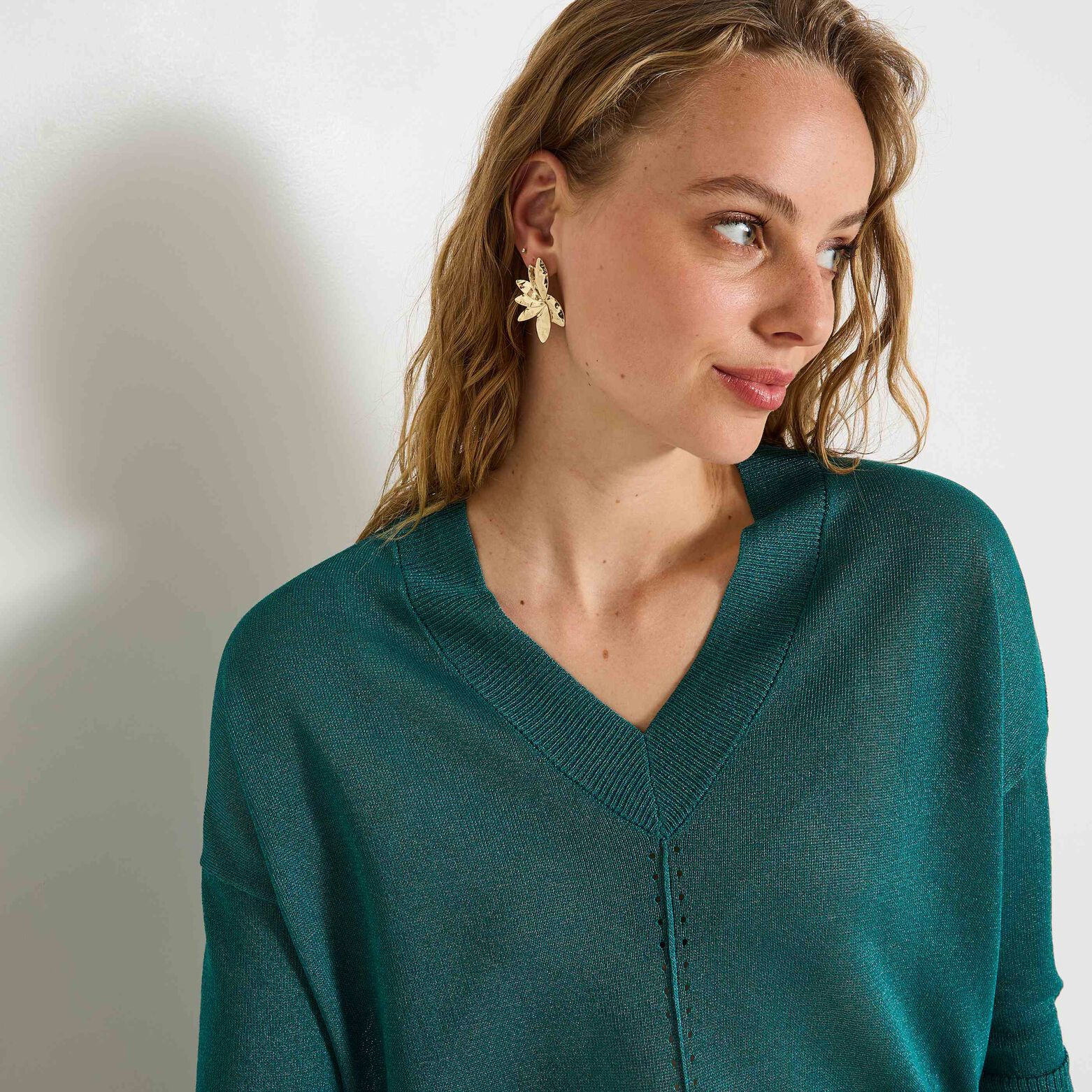 Pull col V femme