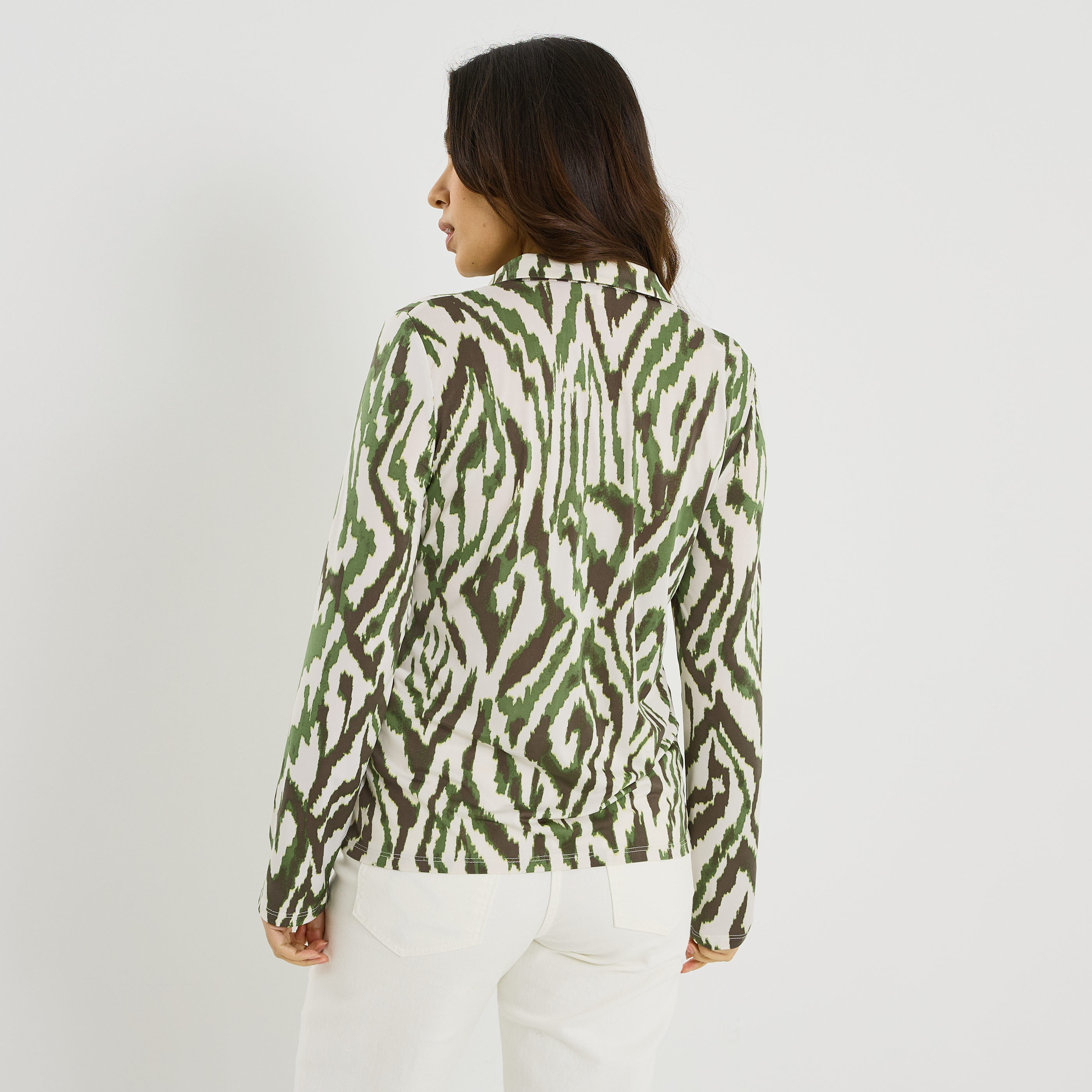 Chemise en maille fluide imprim&eacute;e femme