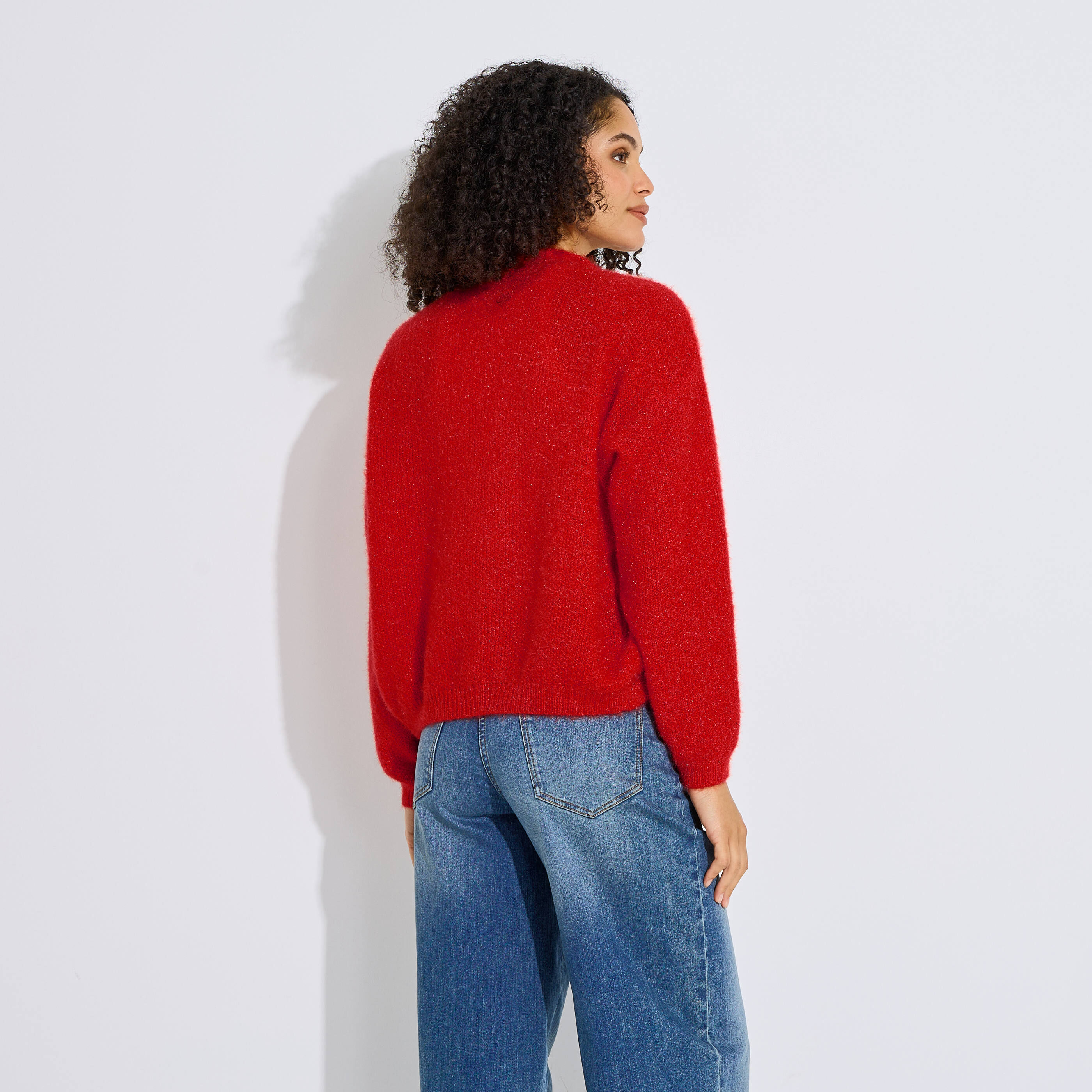Gilet court col ch&acirc;le en maille femme
