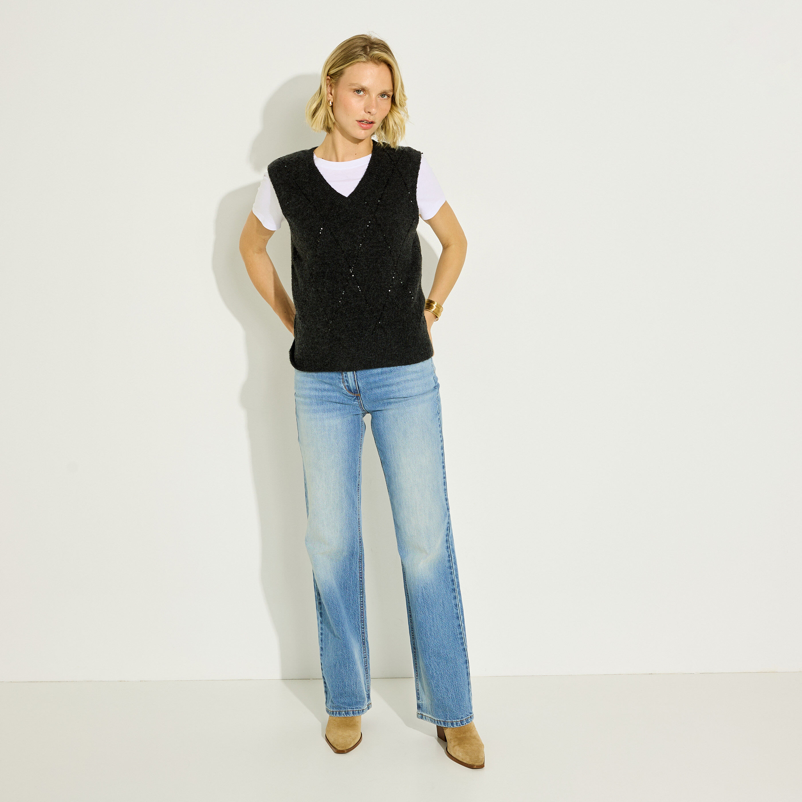 Pull sans manches fantaisie femme
