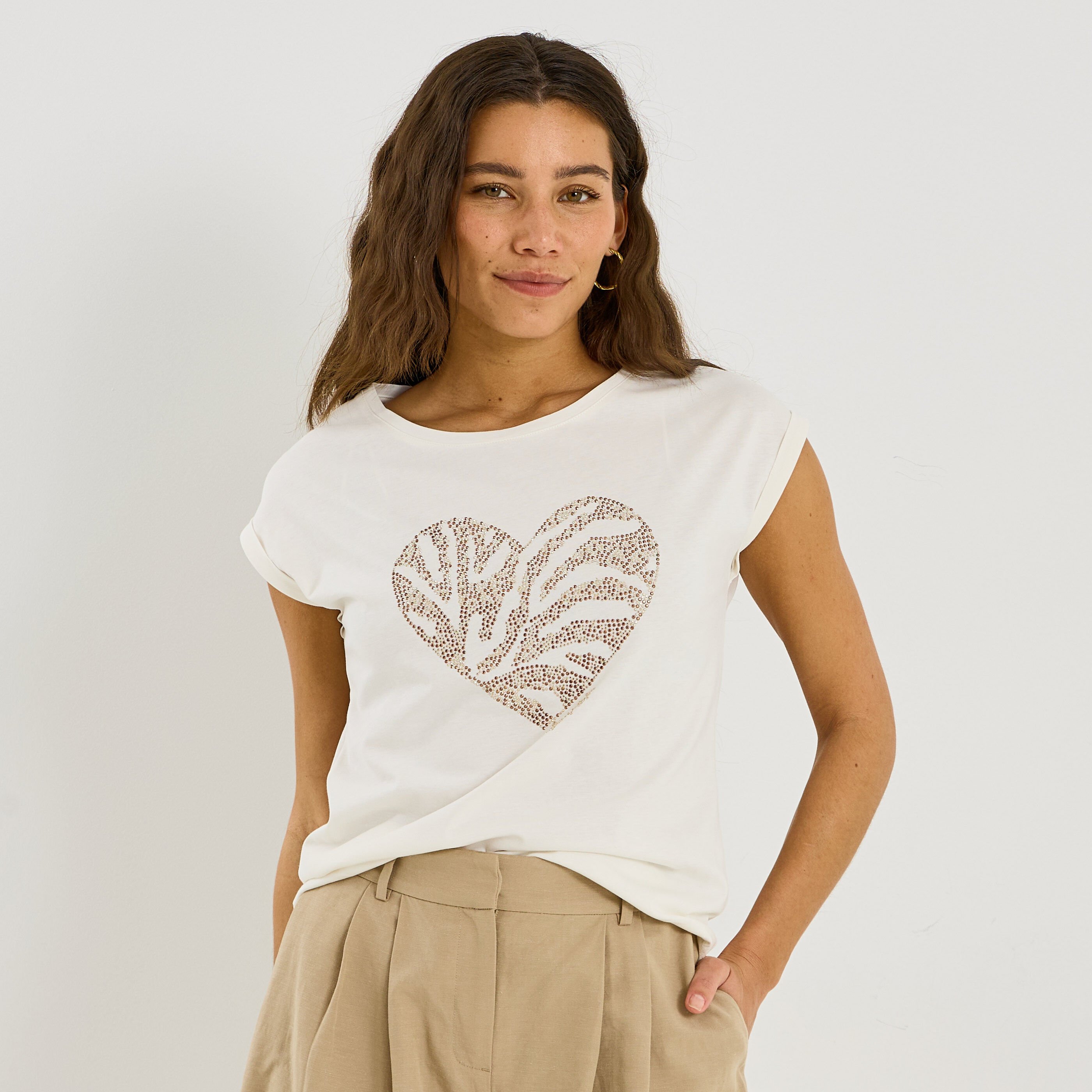 T-shirt imprim&eacute; c&oelig;ur z&eacute;br&eacute; femme