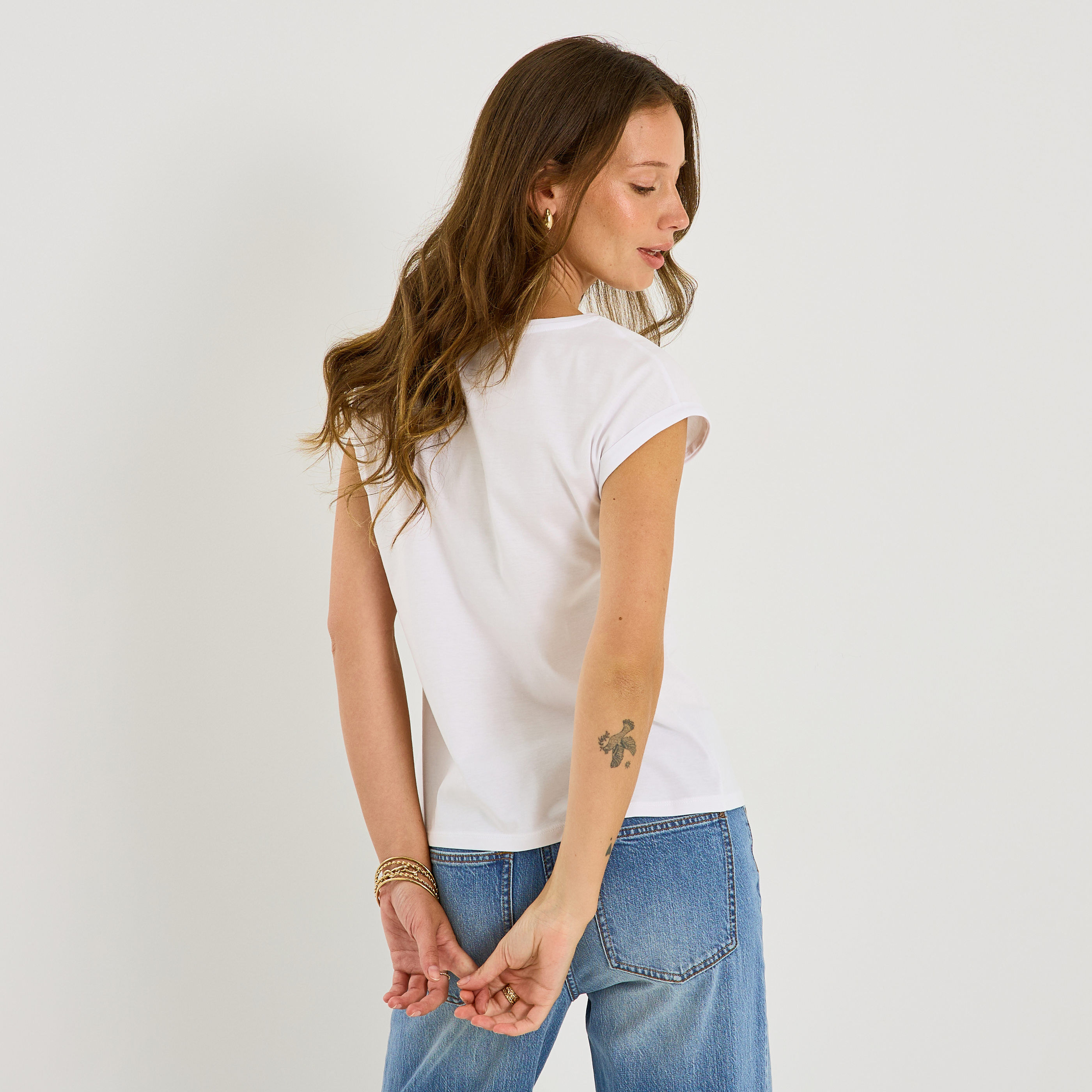 T-shirt col rond imprim&eacute; palmier femme