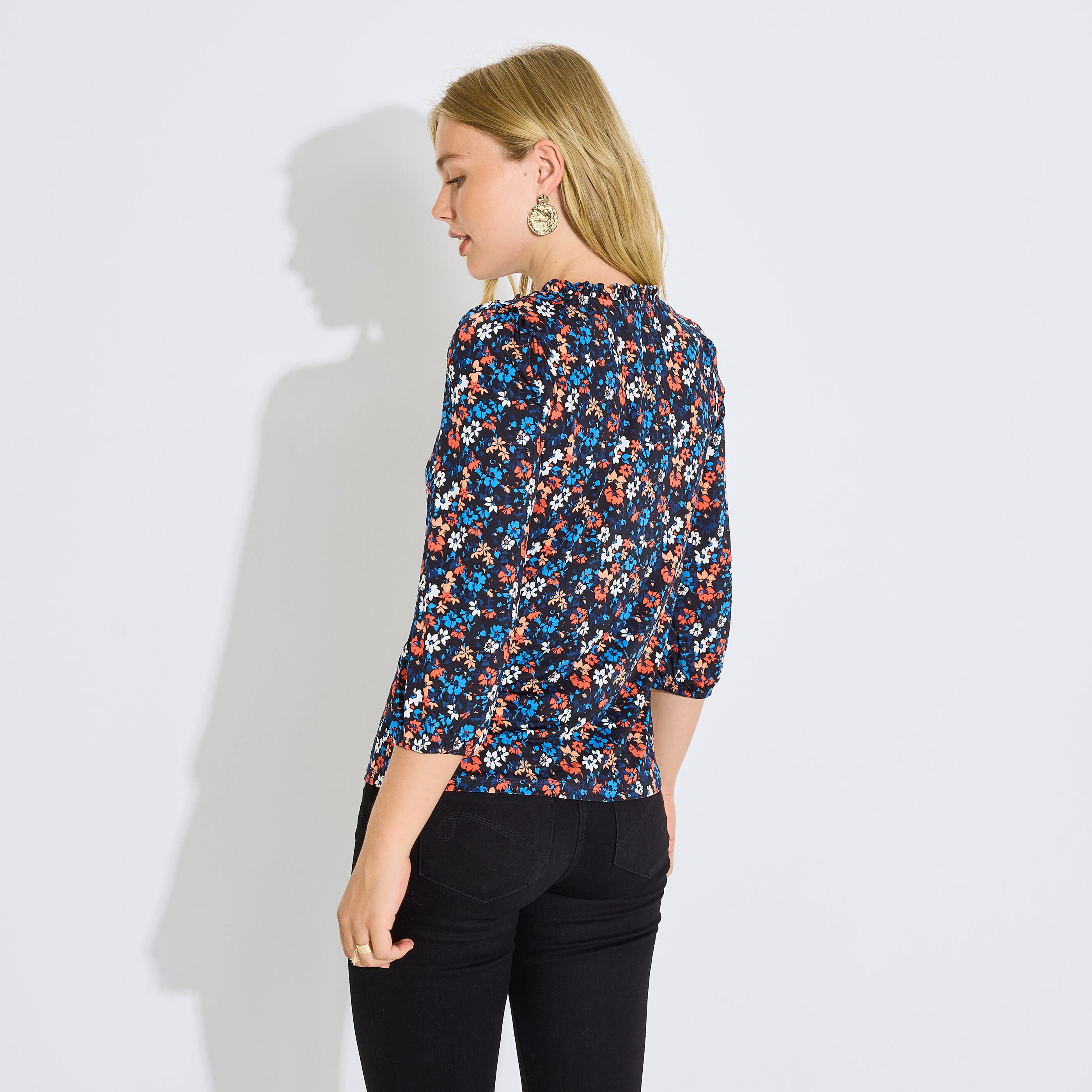 Blouse maille fluide imprim&eacute;e femme