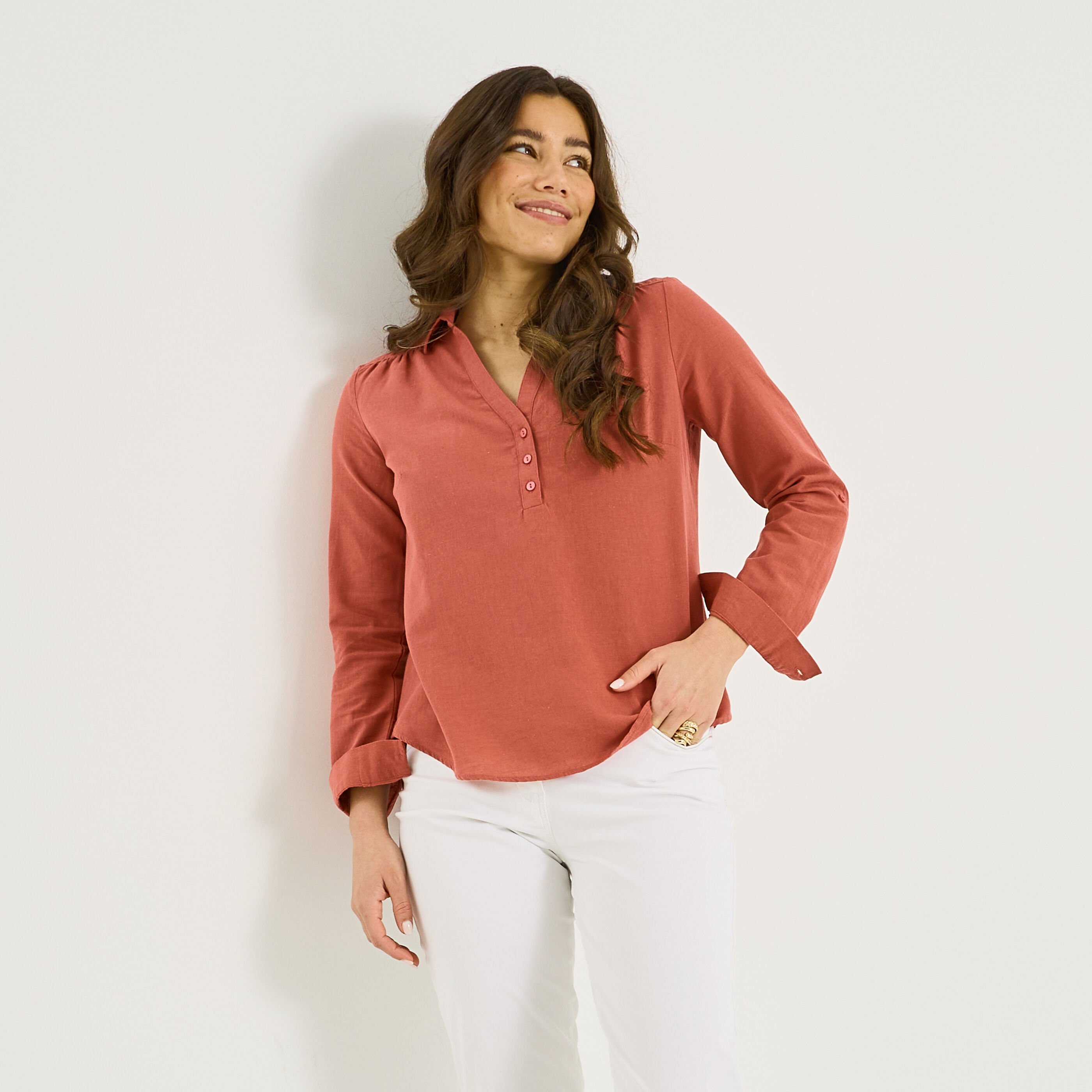 Vareuse unie en lin m&eacute;lang&eacute; femme