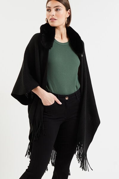 Poncho col fausse fourrure femme