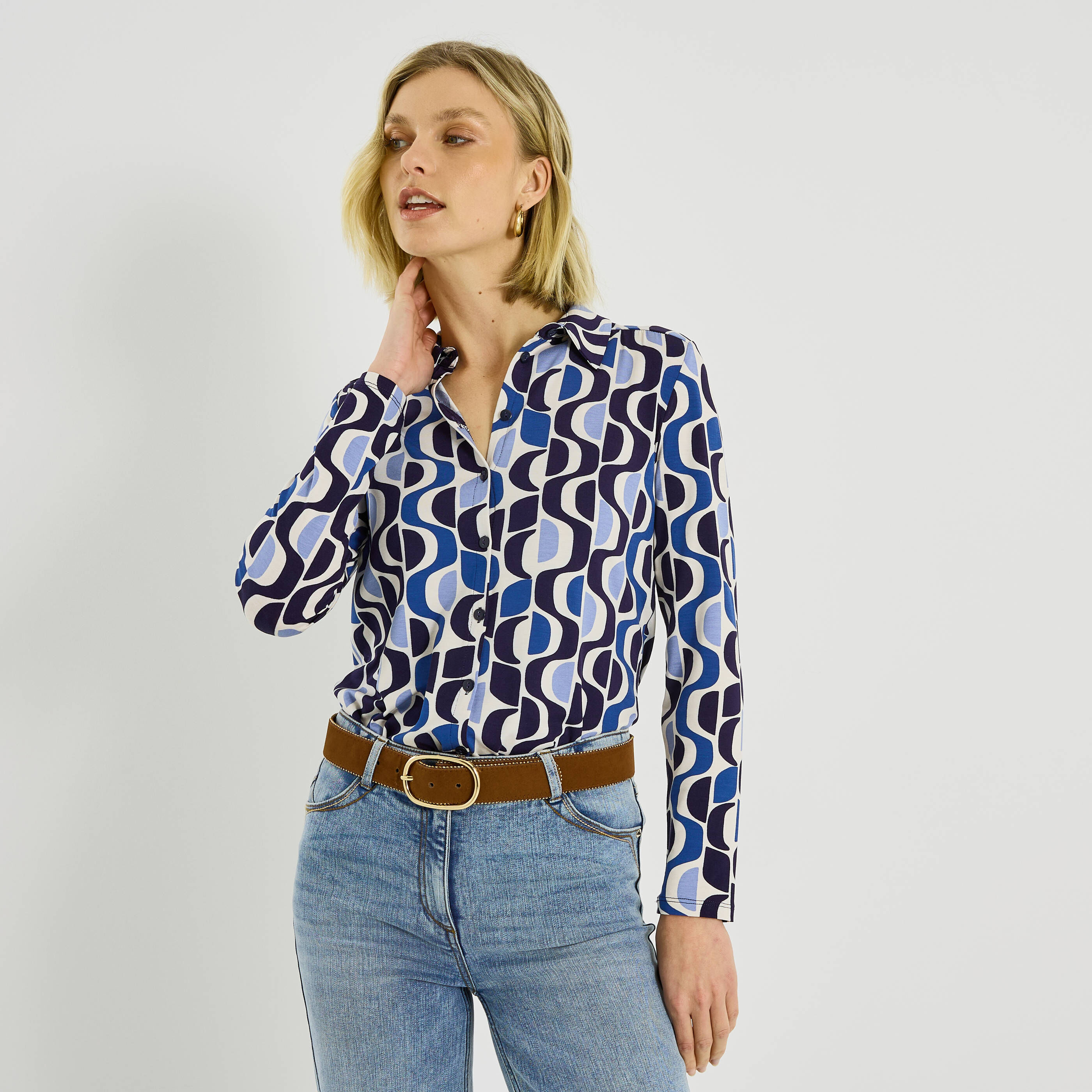 Chemise fluide imprim&eacute;e femme