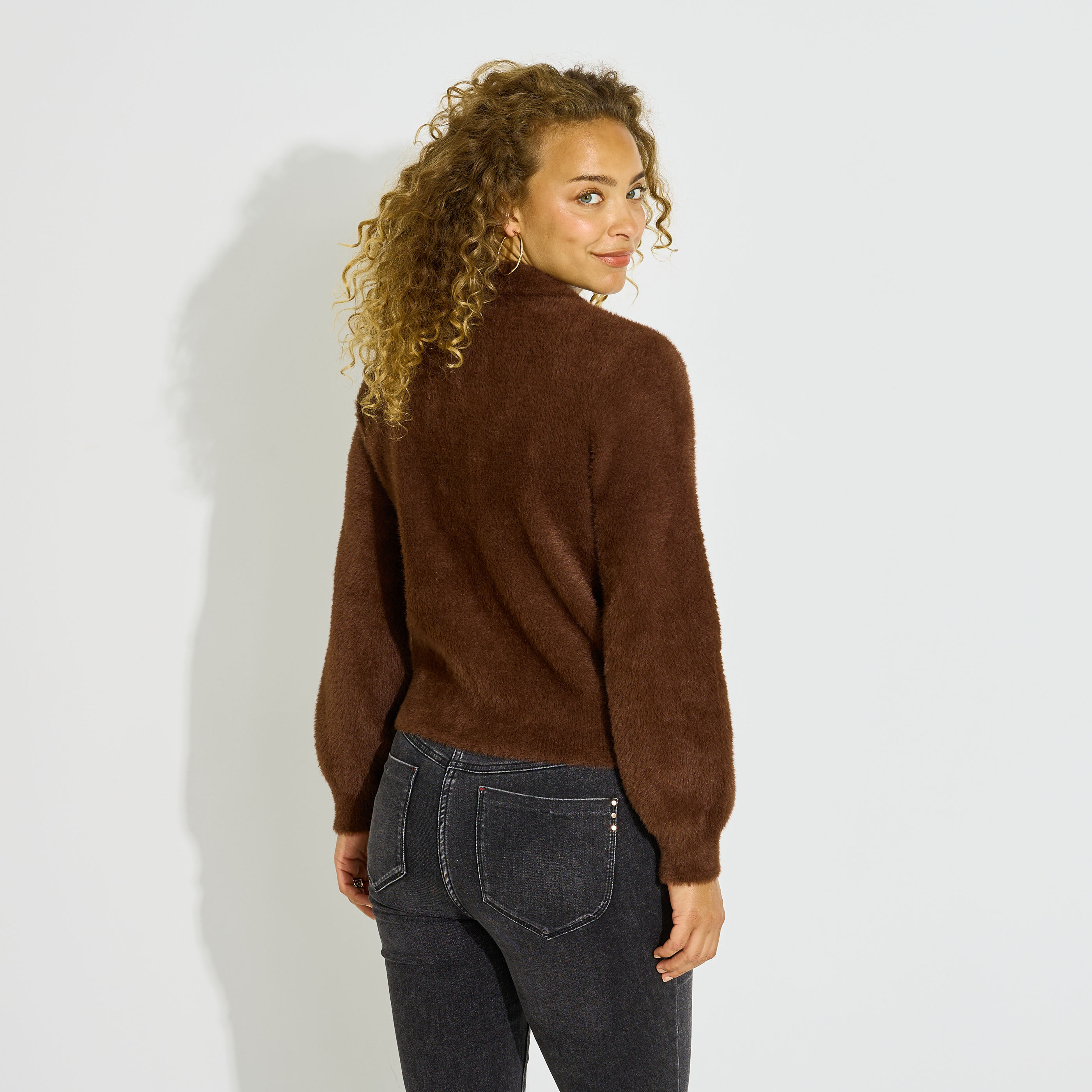 Gilet fluffy col chemise femme