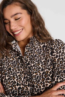 Robe chemise en velours imprimé léopard