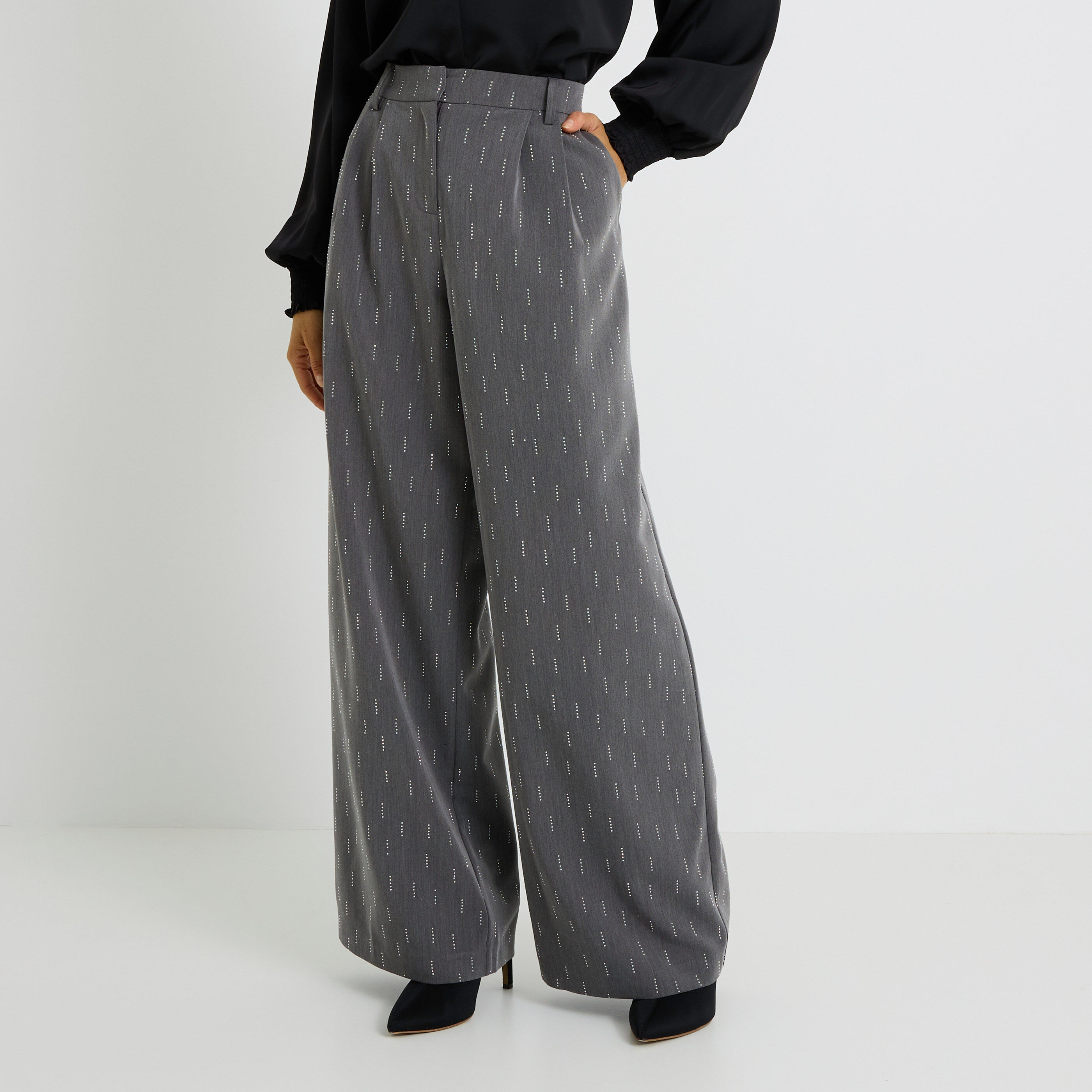 Pantalon structur&eacute; &agrave; strass femme