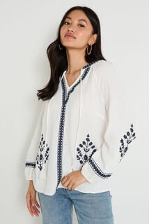 Blouse col V brodée femme