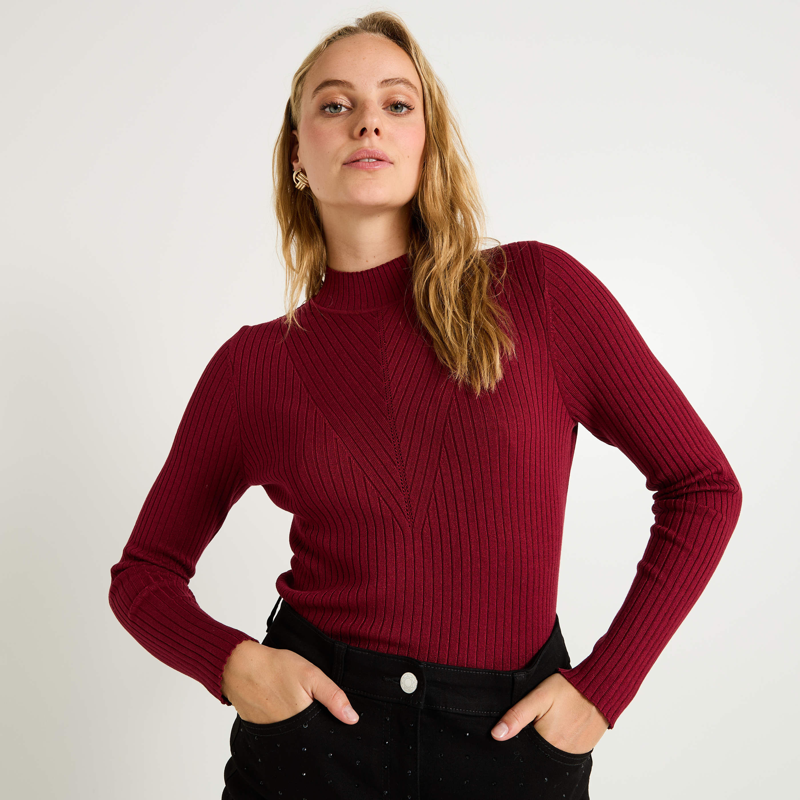 Pull col montant femme