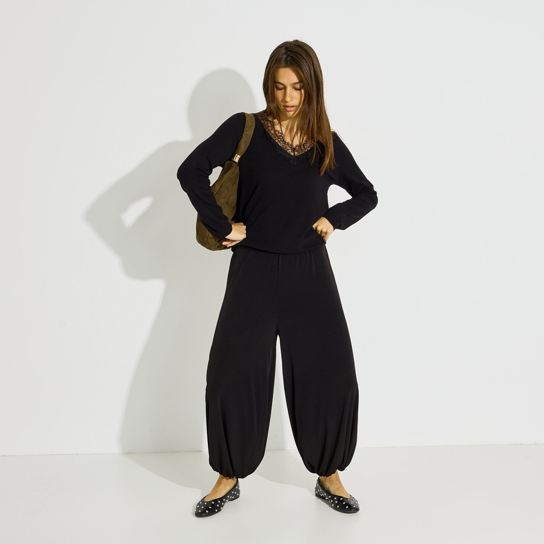 Pantalon barrel fluide femme