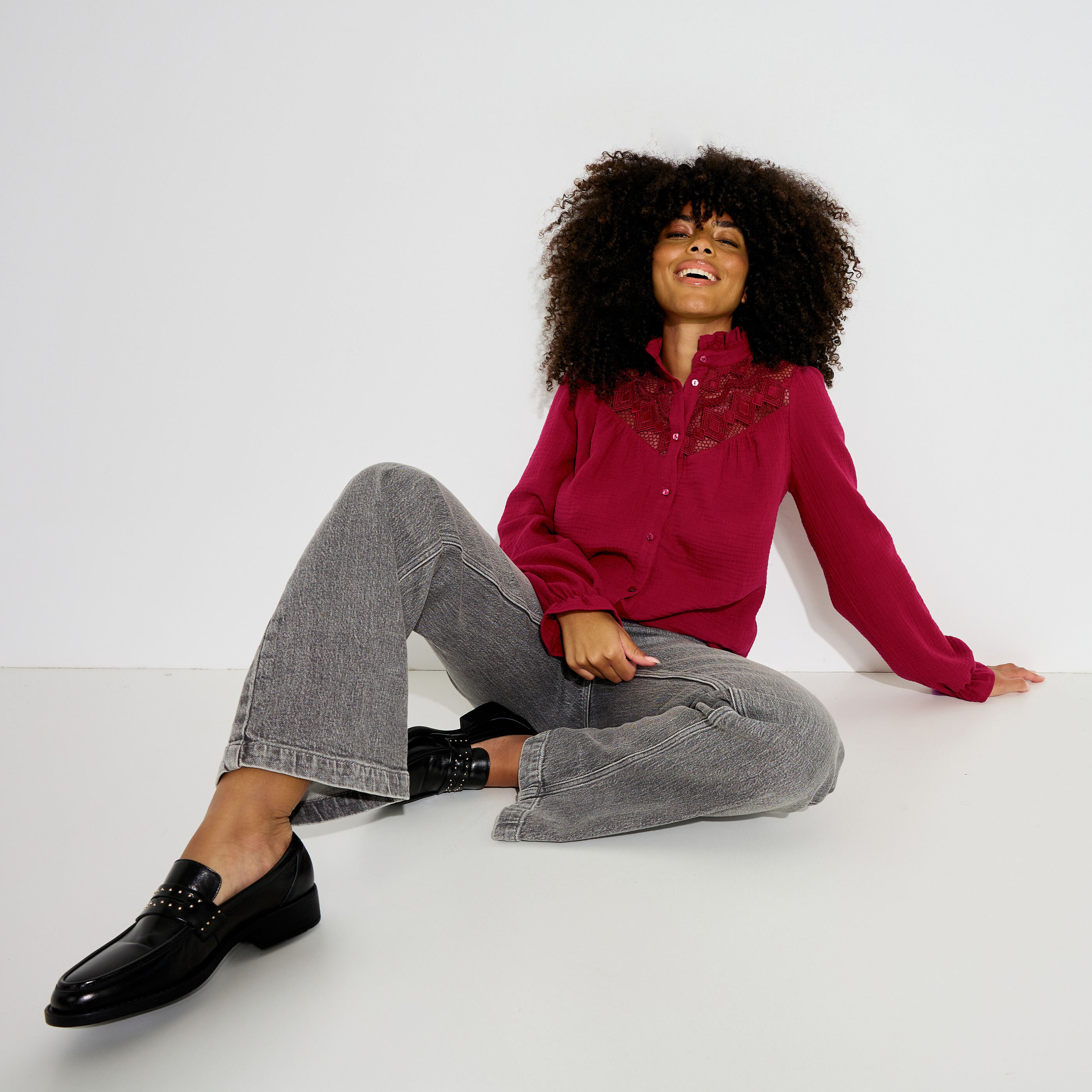 Chemise ajour&eacute;e en gaze de coton femme
