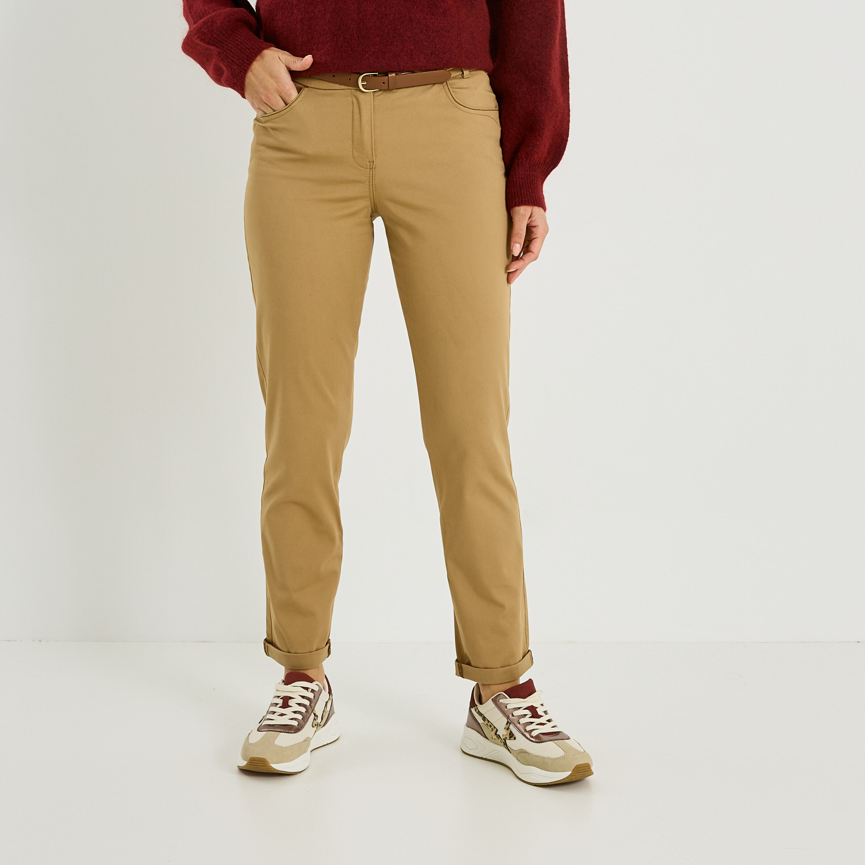 Pantalon chino uni femme