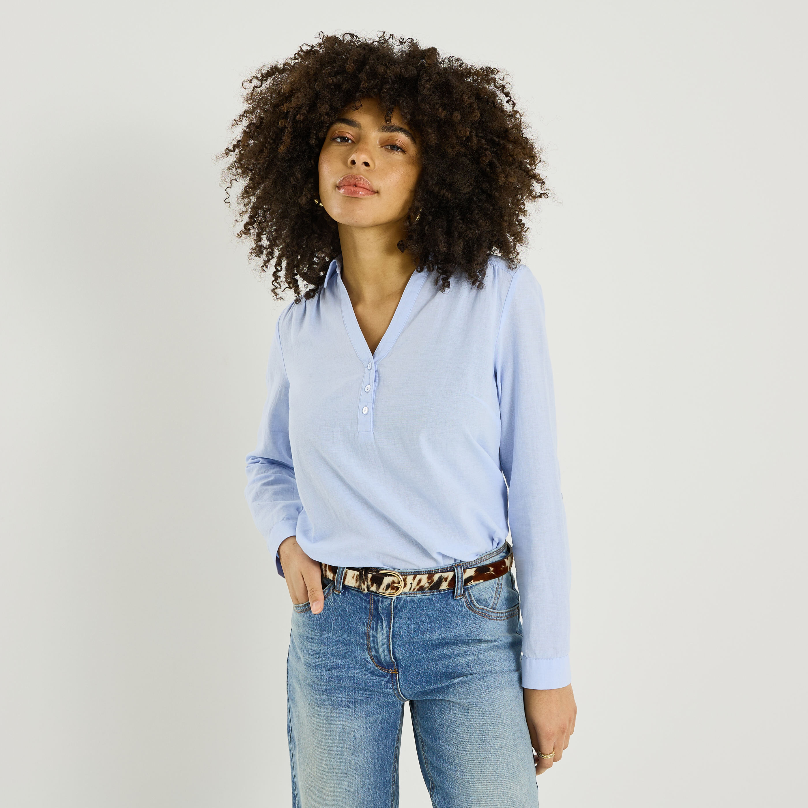 Vareuse unie en lin m&eacute;lang&eacute; femme