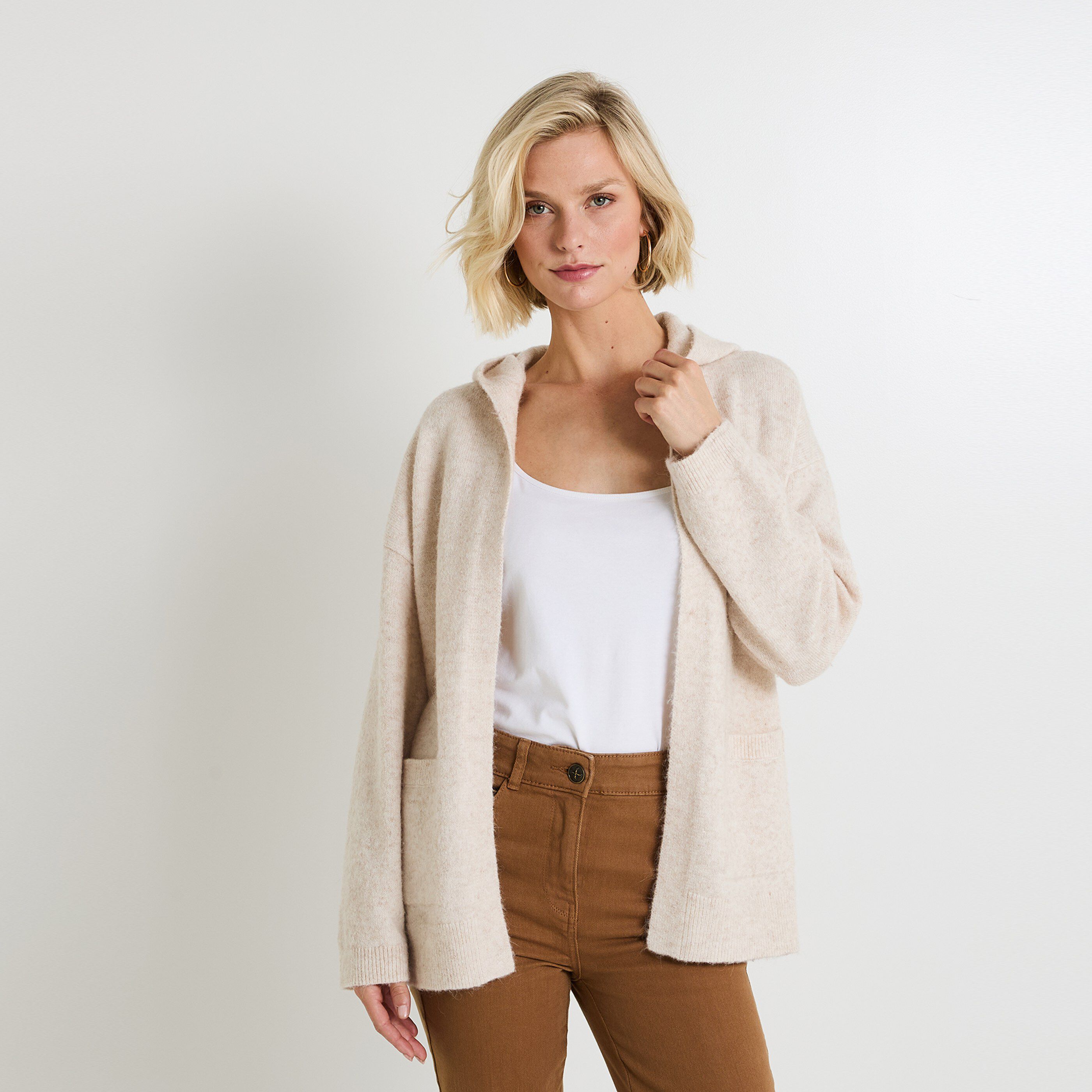 Gilet a capuche femme BEIGE CHINE Graindemalice