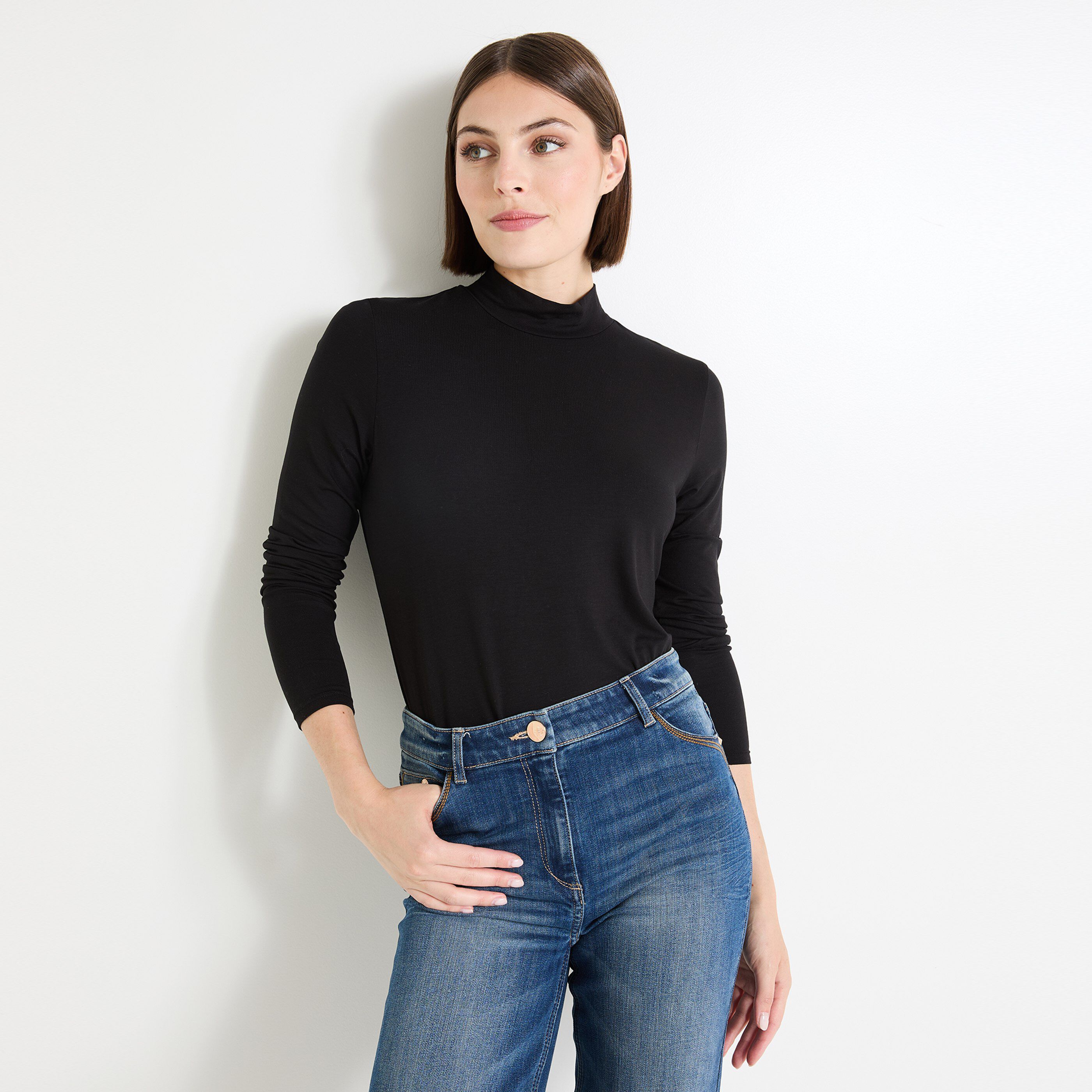 T shirt col montant femme NOIR Graindemalice
