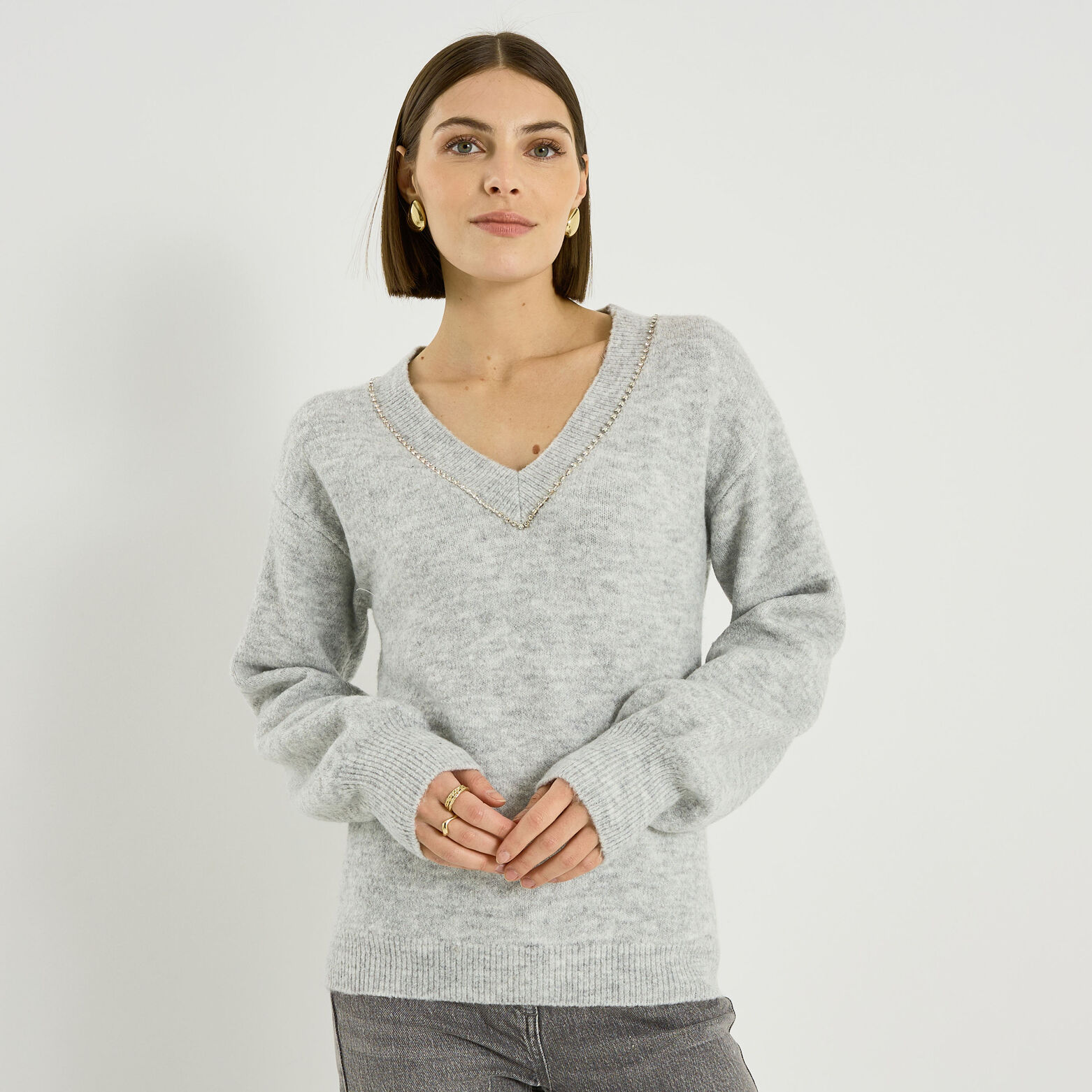 Pull simili enveloppant gris bijou Ann Taylor neuf avec étiquette Pull simili enveloppant gris bijou Ann Taylor neuf avec étiquette