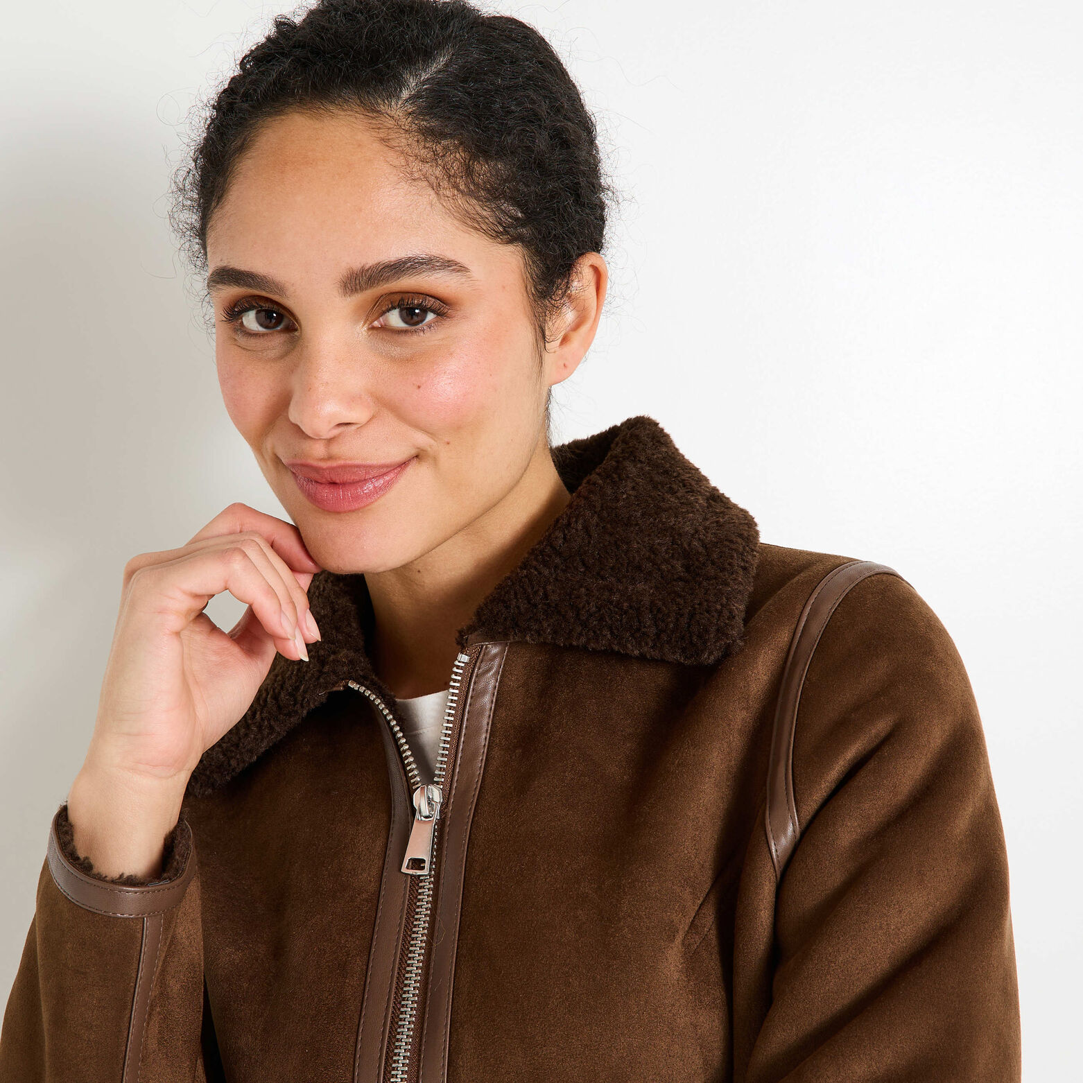 Blouson effet peau lainée femme