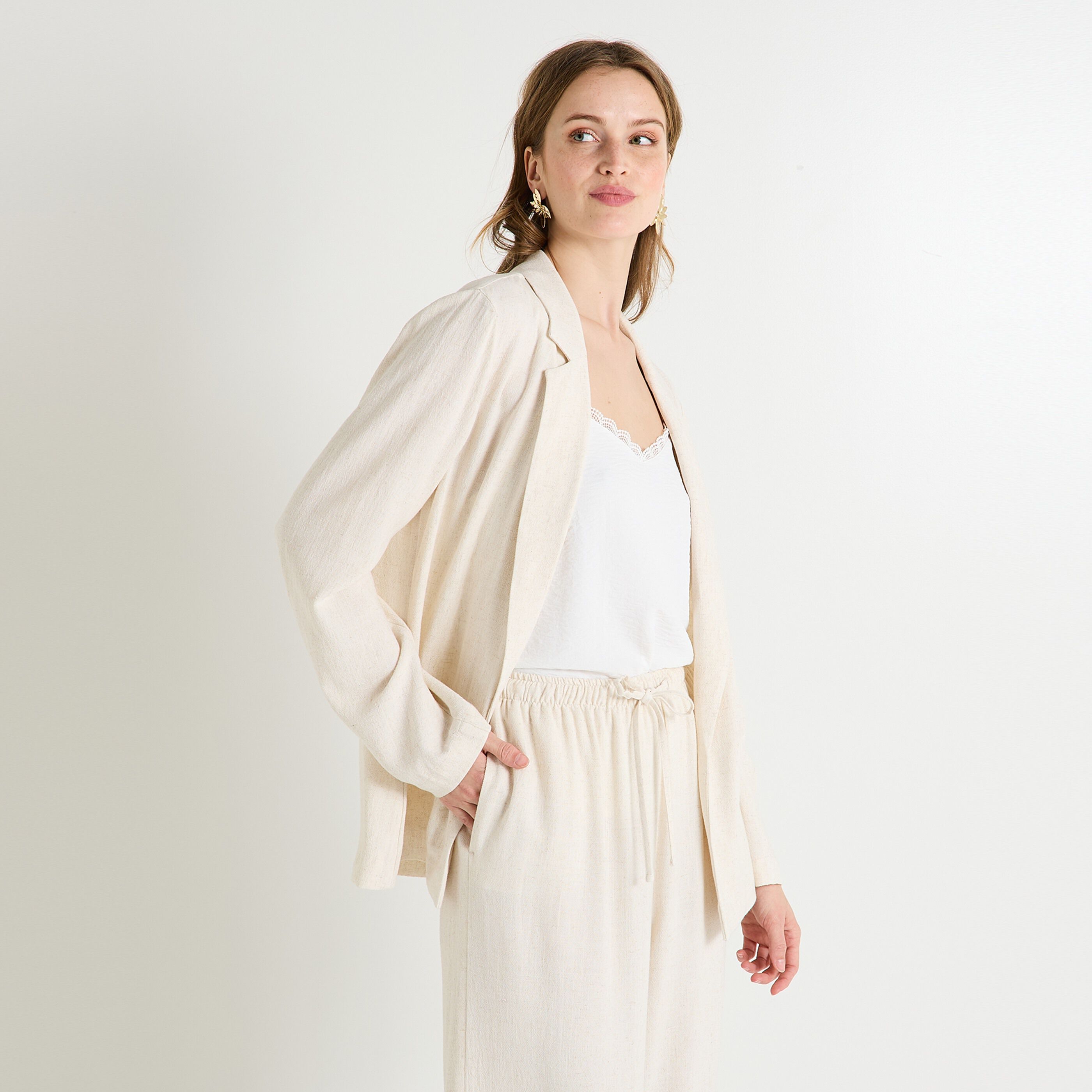 Blazer fluide en lin m&eacute;lang&eacute; femme