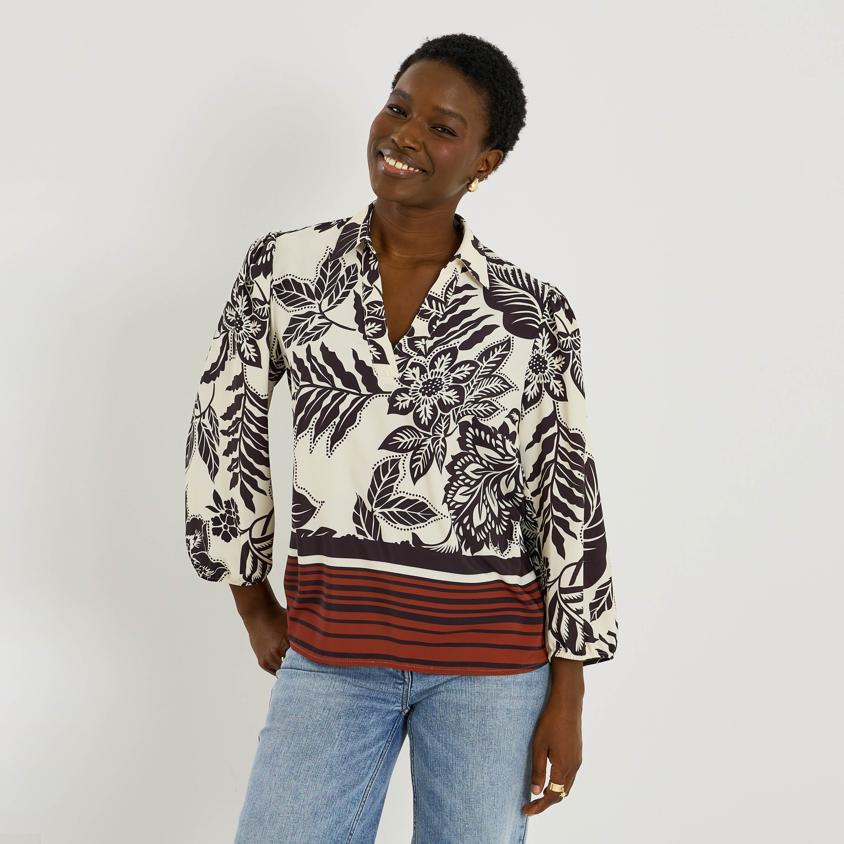 Blouse fluide imprim&eacute; floral femme