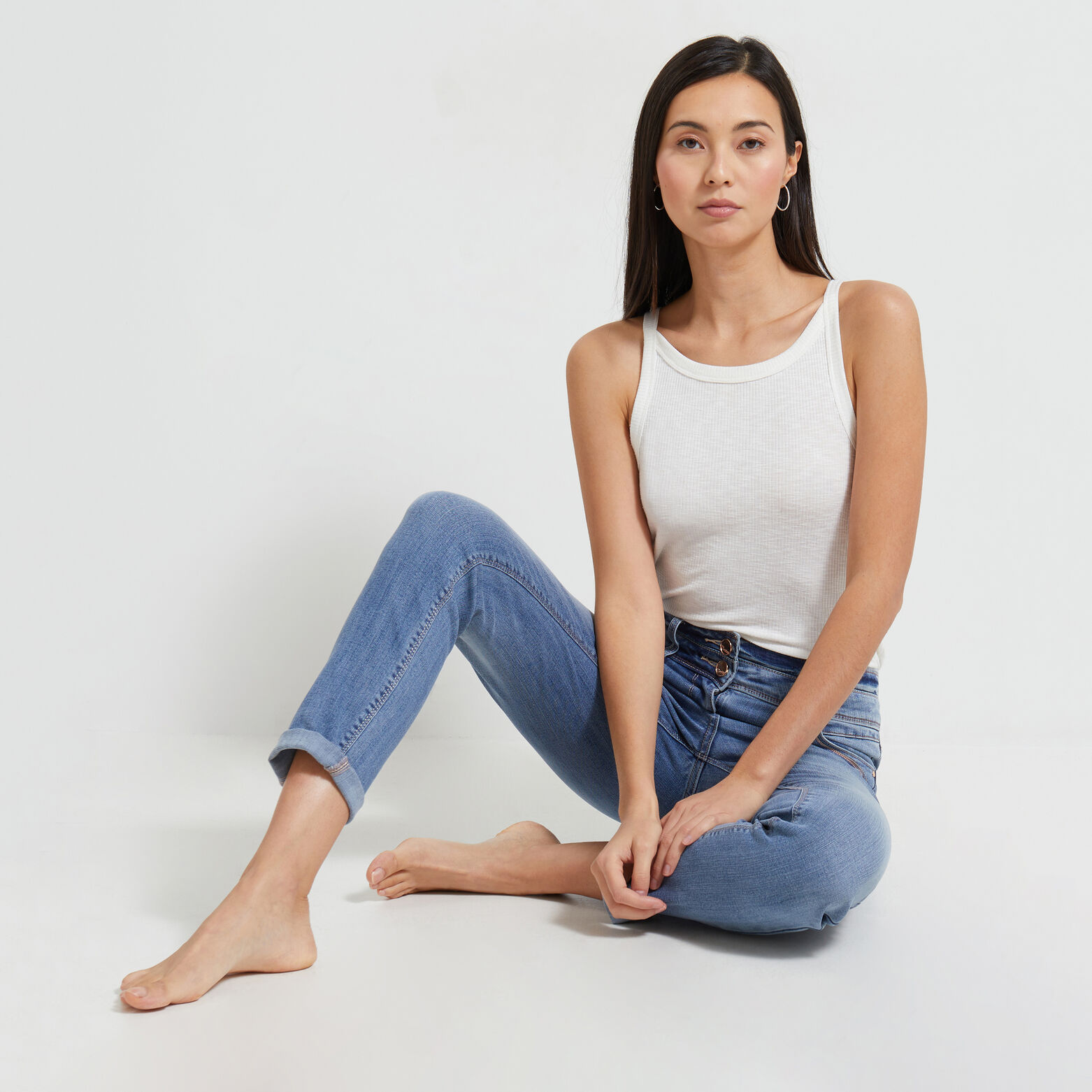 Jean raccourci taille haute HANOI femme