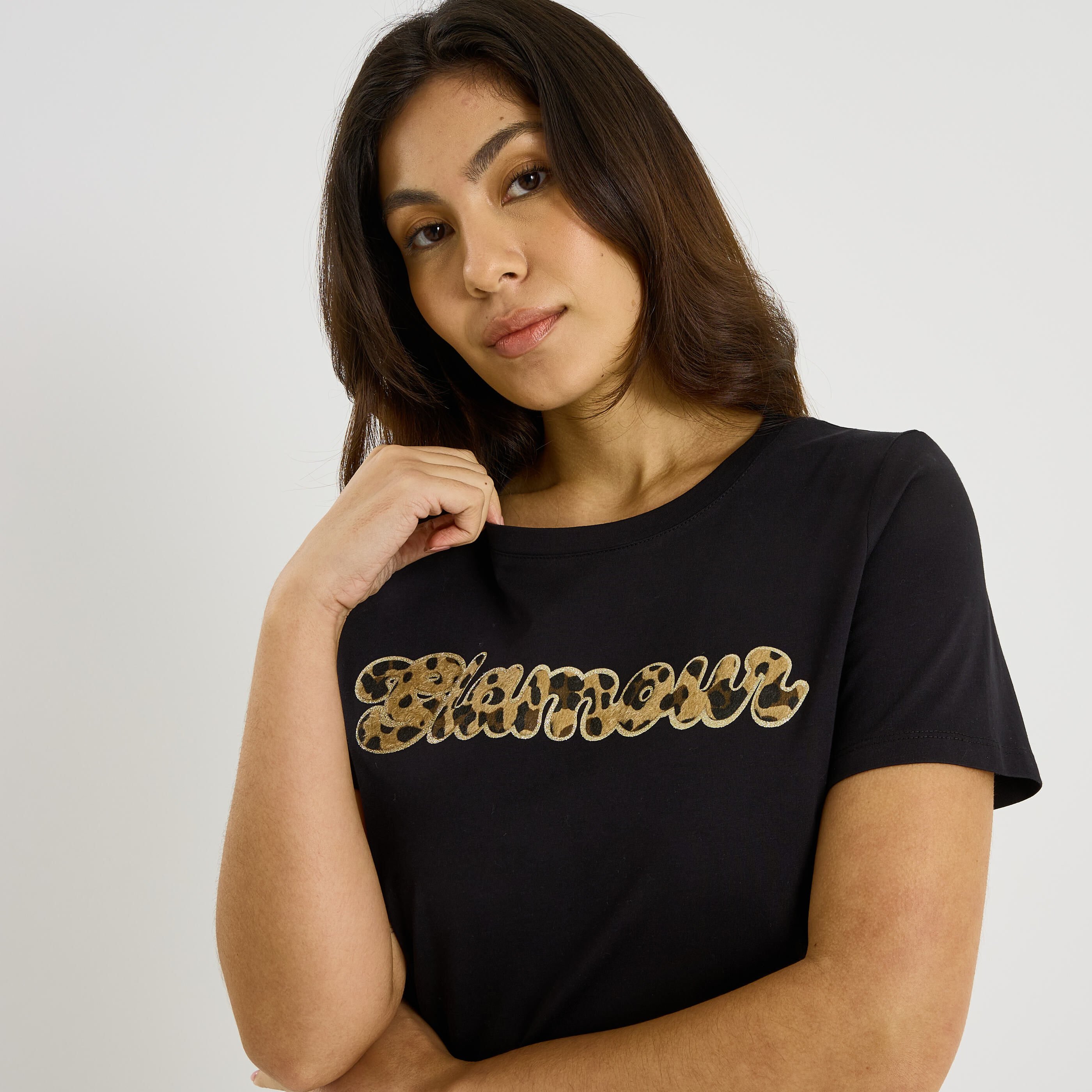 T-shirt message imprim&eacute; l&eacute;opard femme
