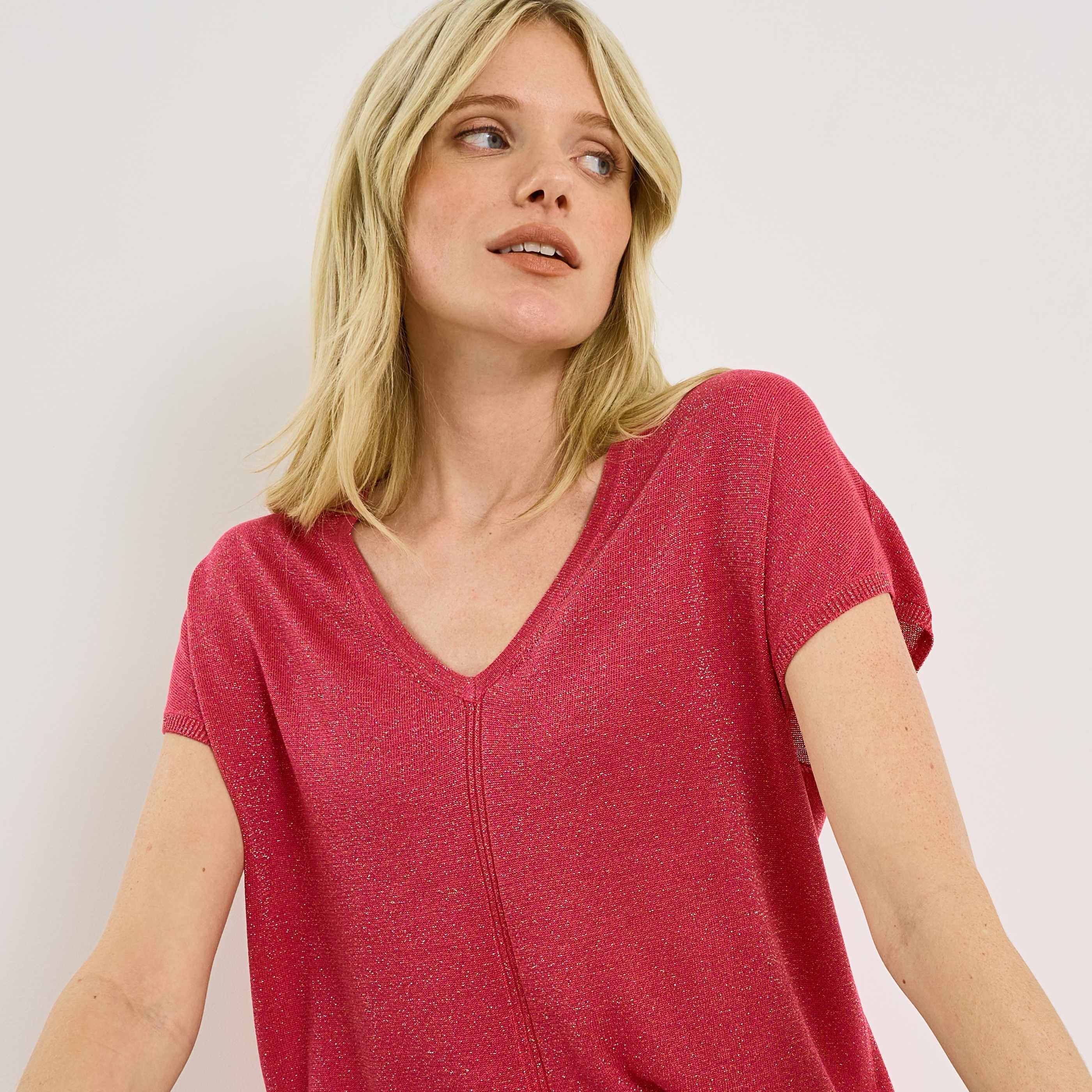 Pull brillant &agrave; manches courtes femme