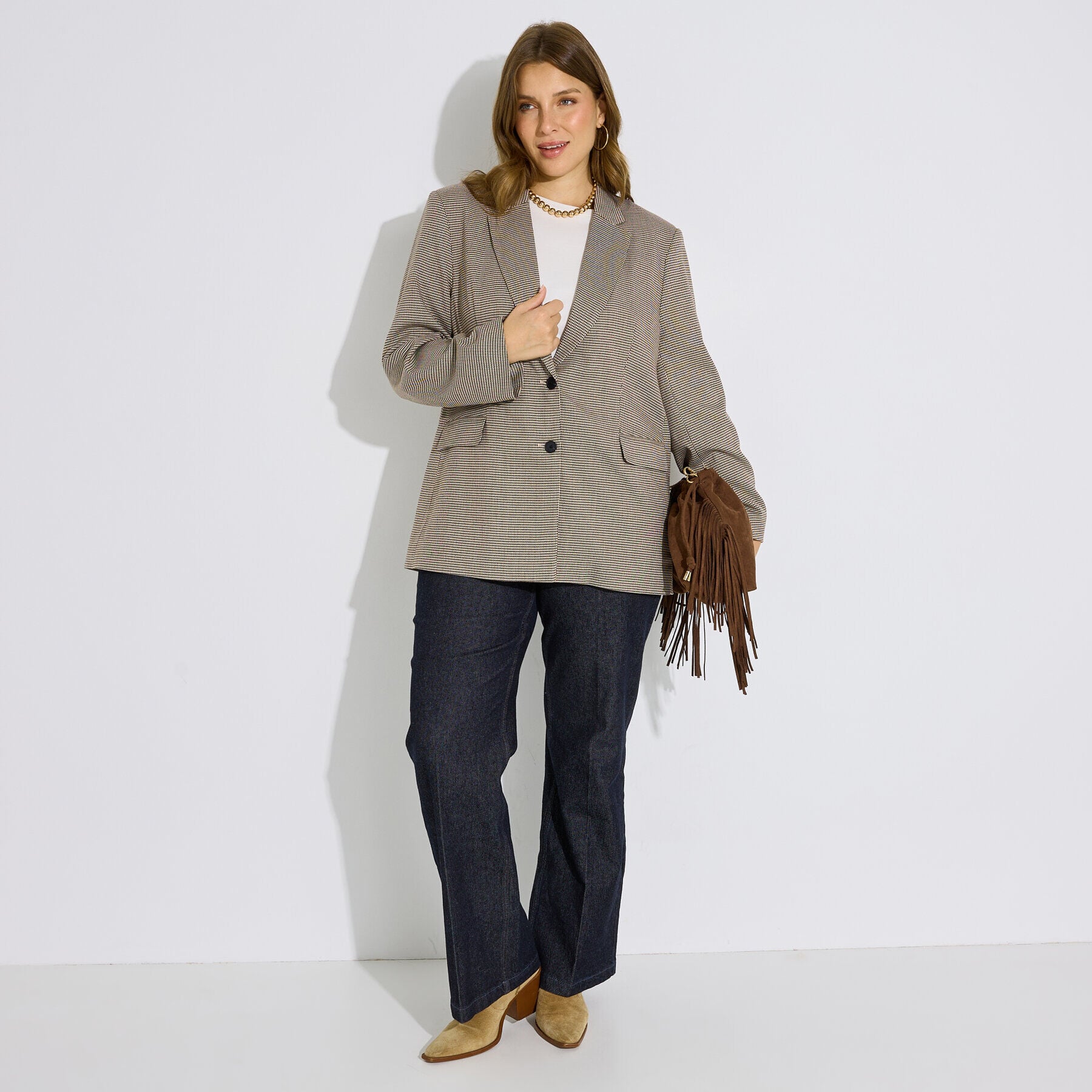 Veste blazer structur&eacute; &agrave; carreaux femme