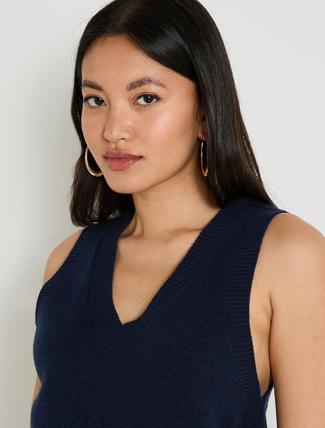 Pull sans manches &agrave; col V femme