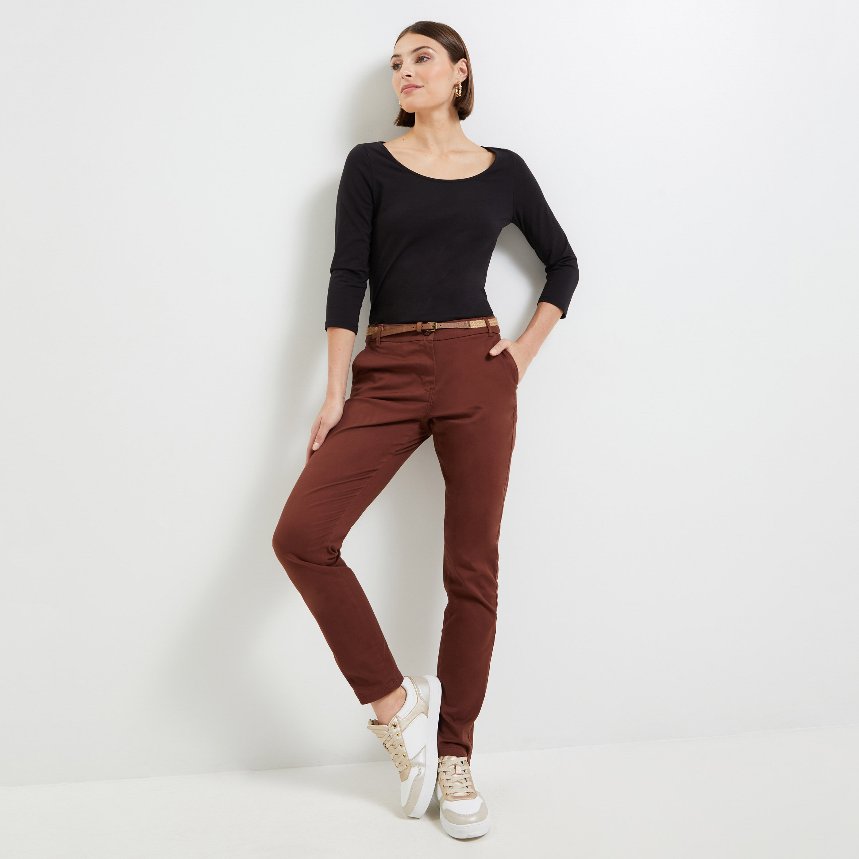 Chino discount marron femme