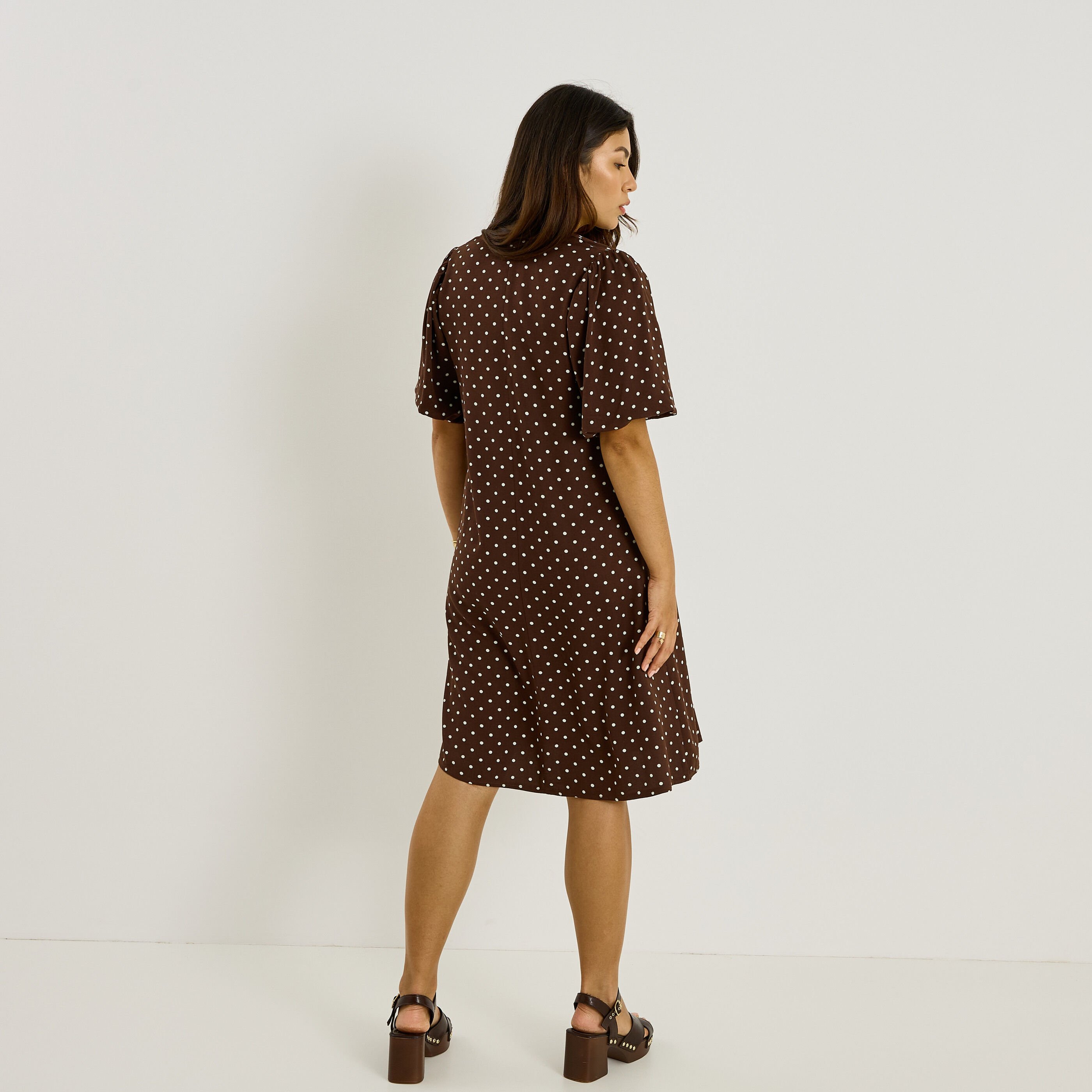 Robe trap&egrave;ze imprim&eacute; &agrave; pois 