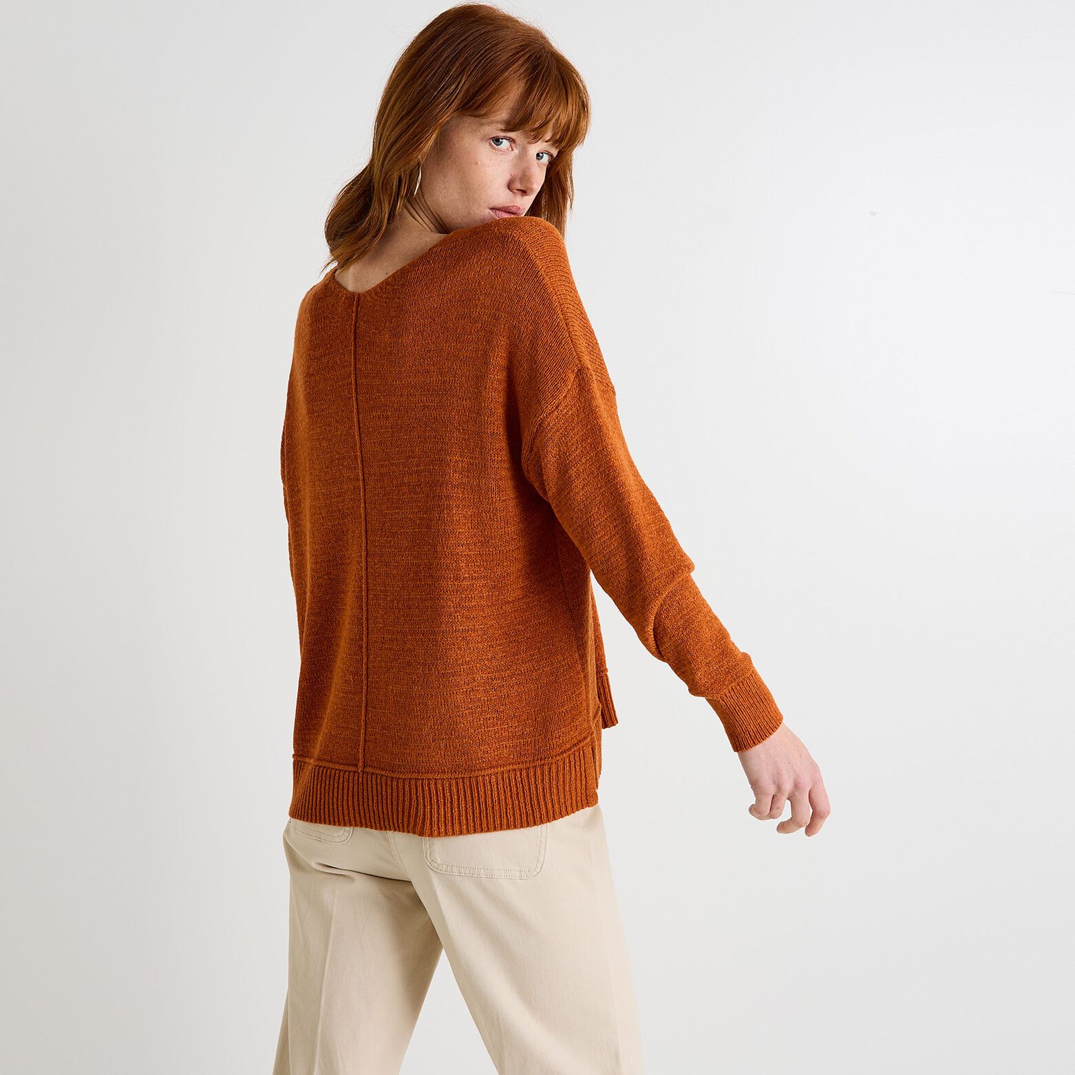Pull col V femme