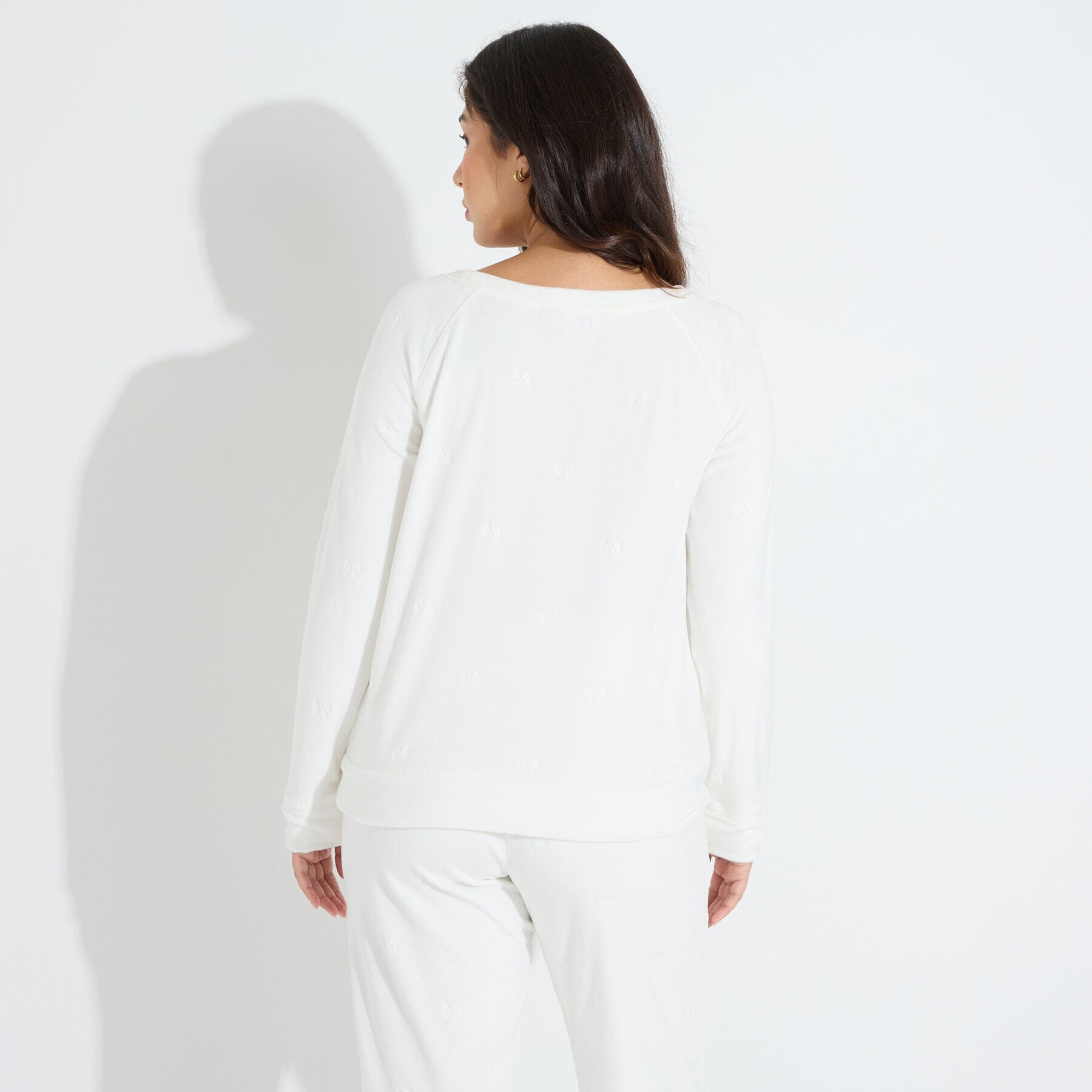 Haut de pyjama en velours &agrave; n&oelig;uds femme