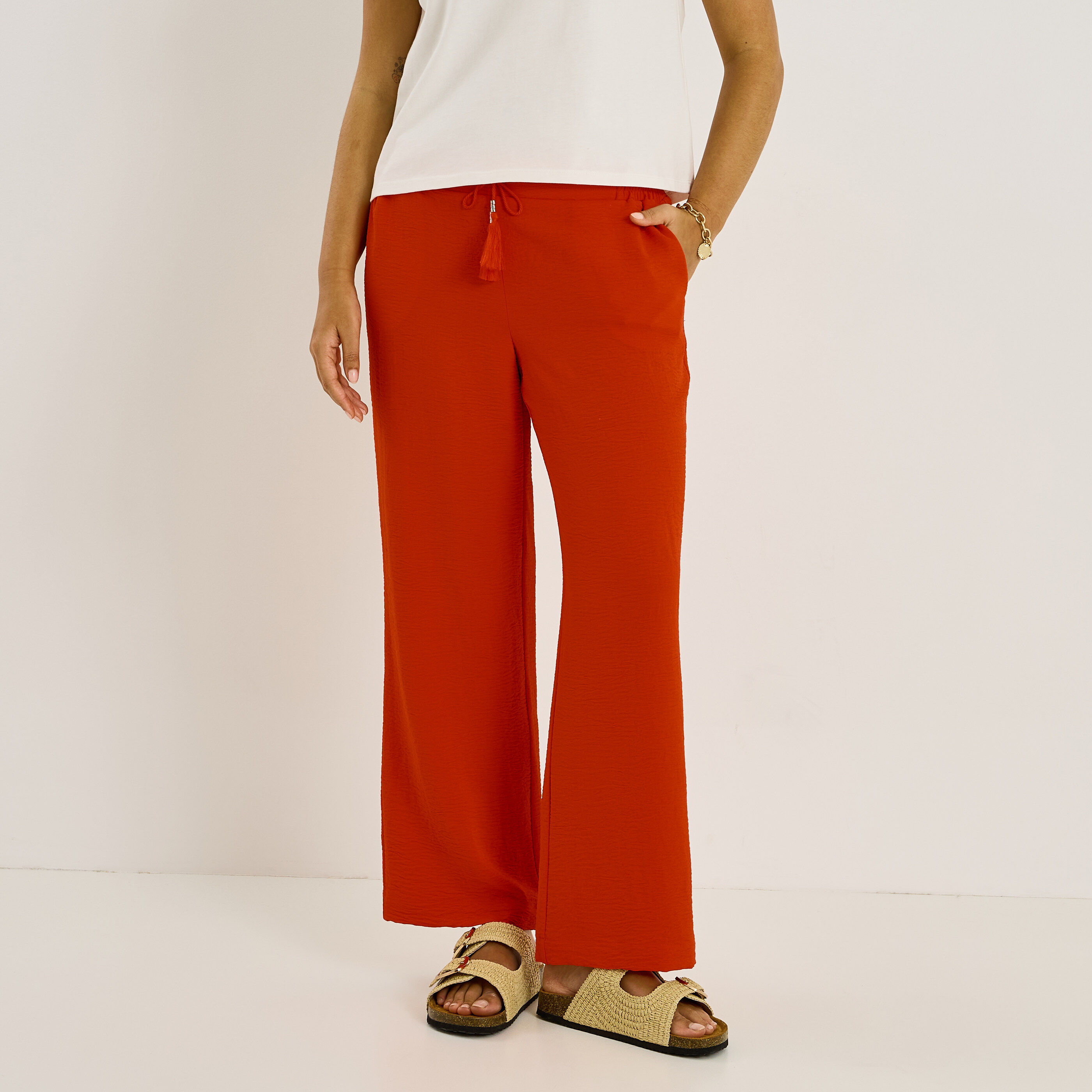Pantalon fluide taille &eacute;lastiqu&eacute;e femme