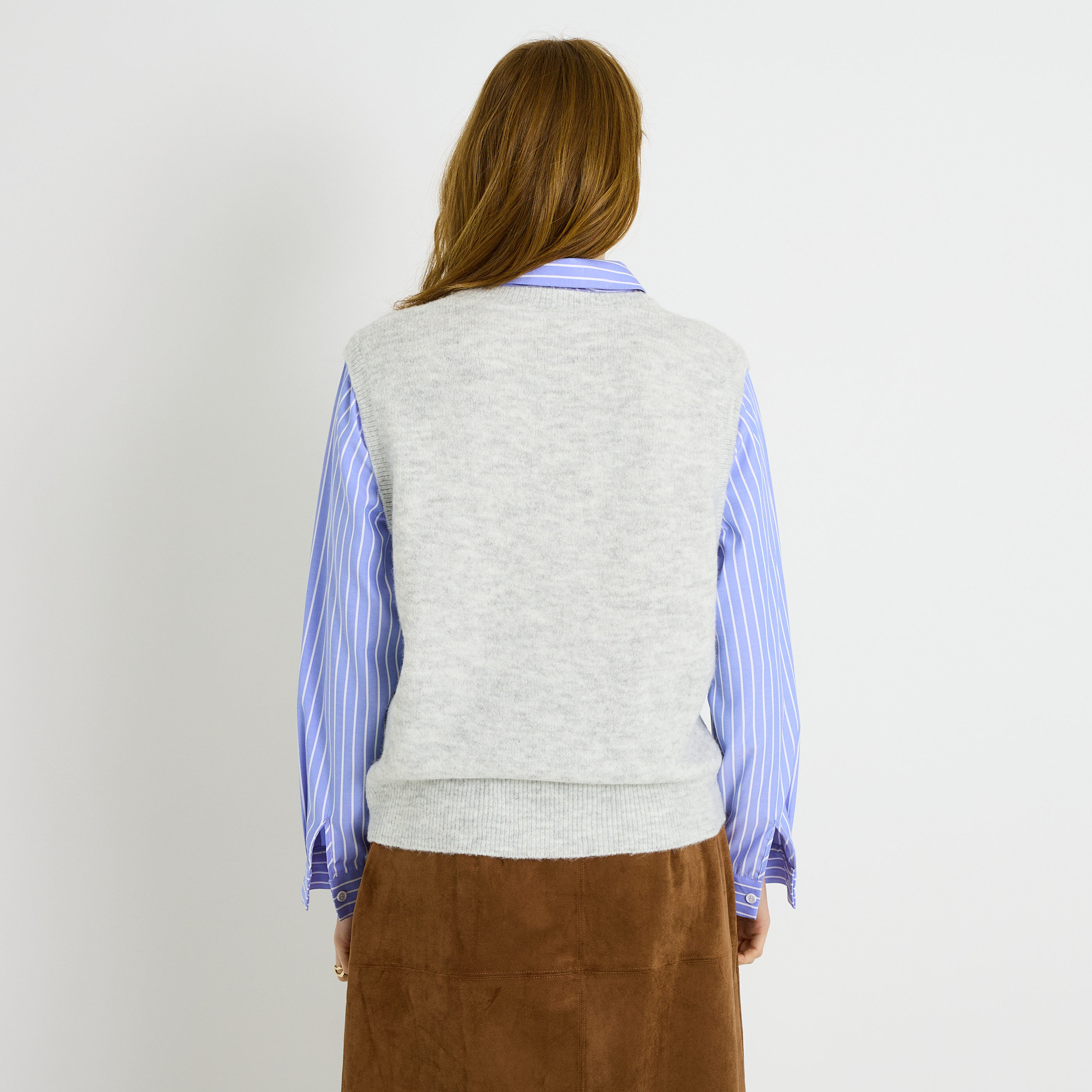 Pull chemise bi-mati&egrave;re femme