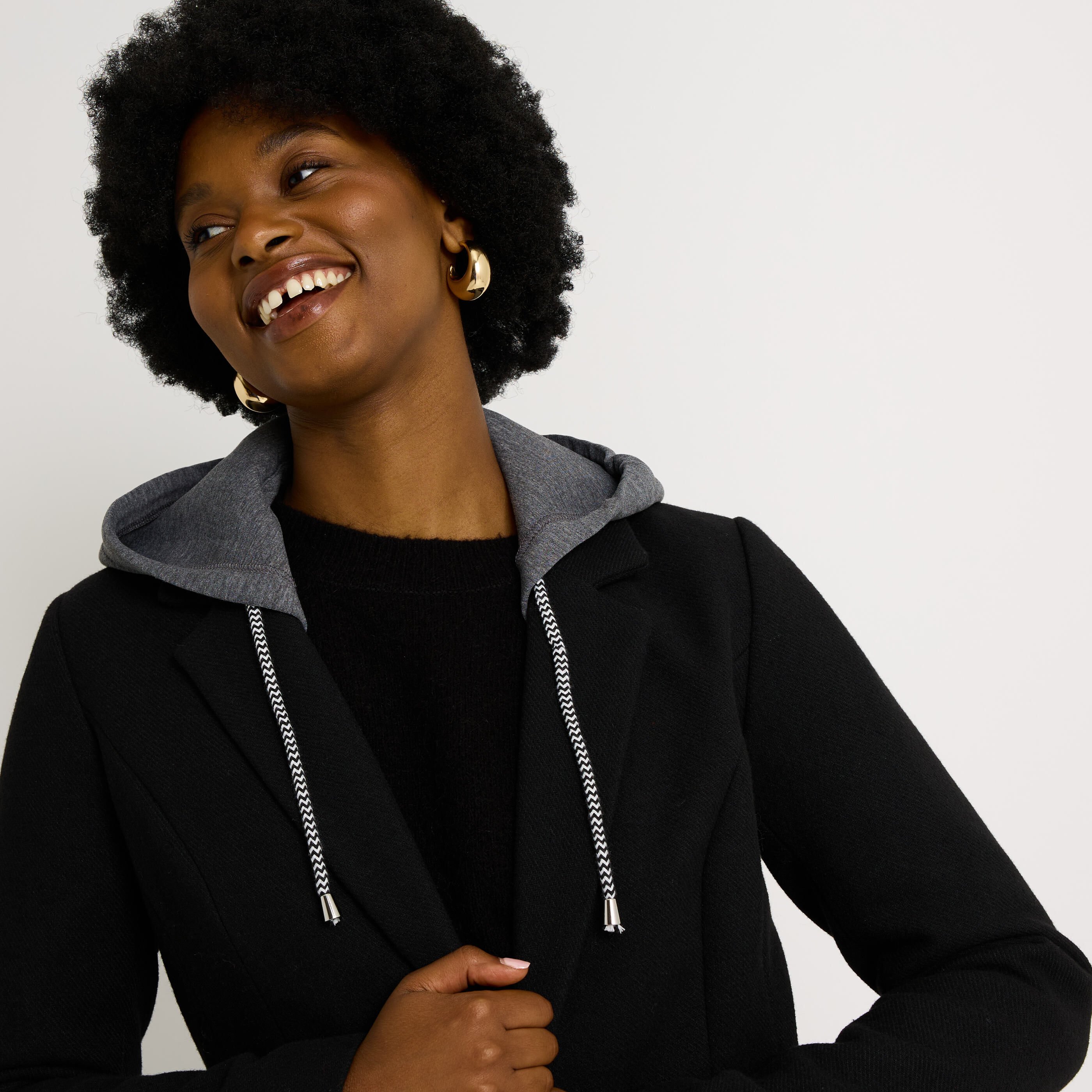 Manteau mi-long capuche amovible femme