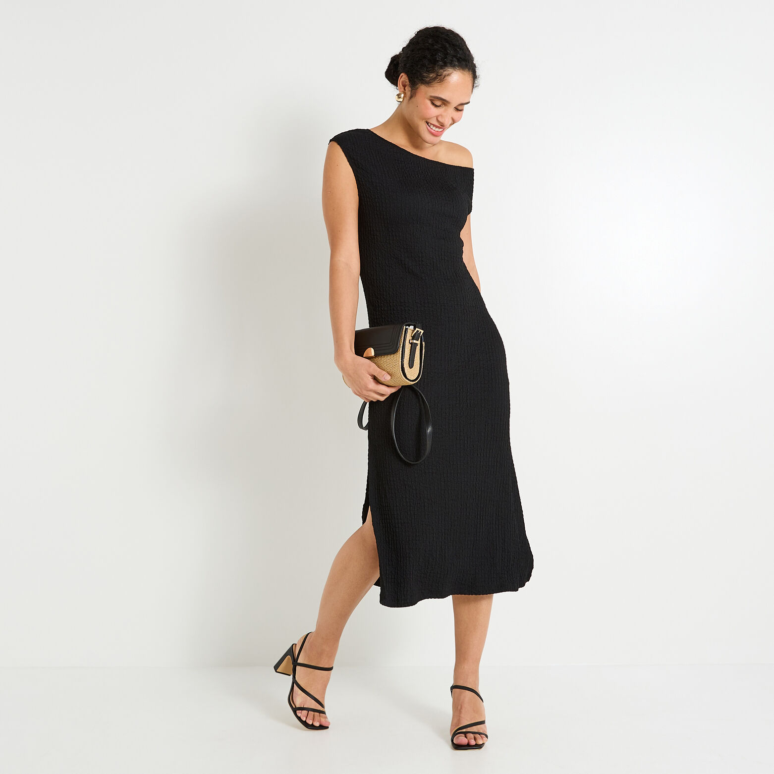 Robe longue col bateau femme
