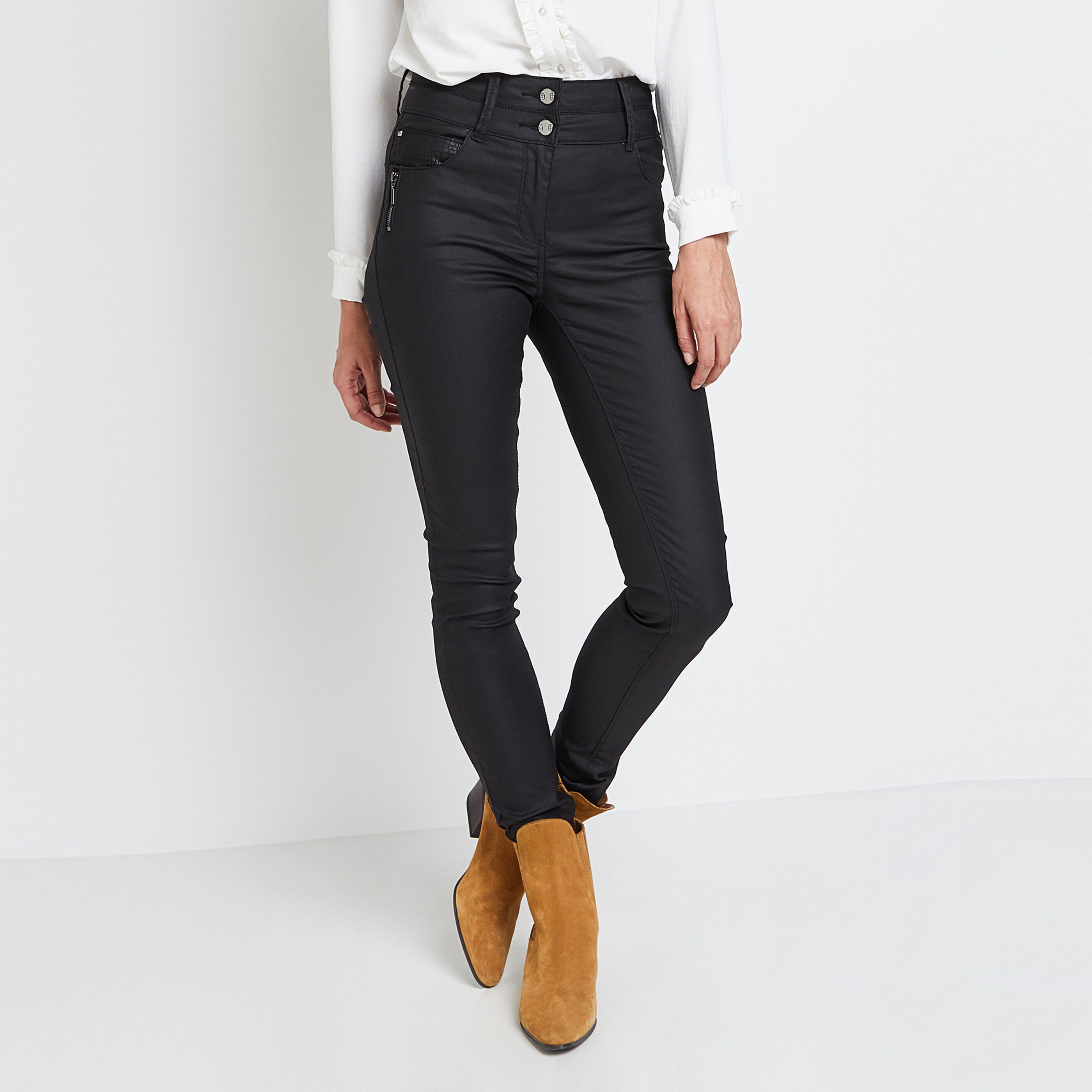 Jean enduit gris best sale femme