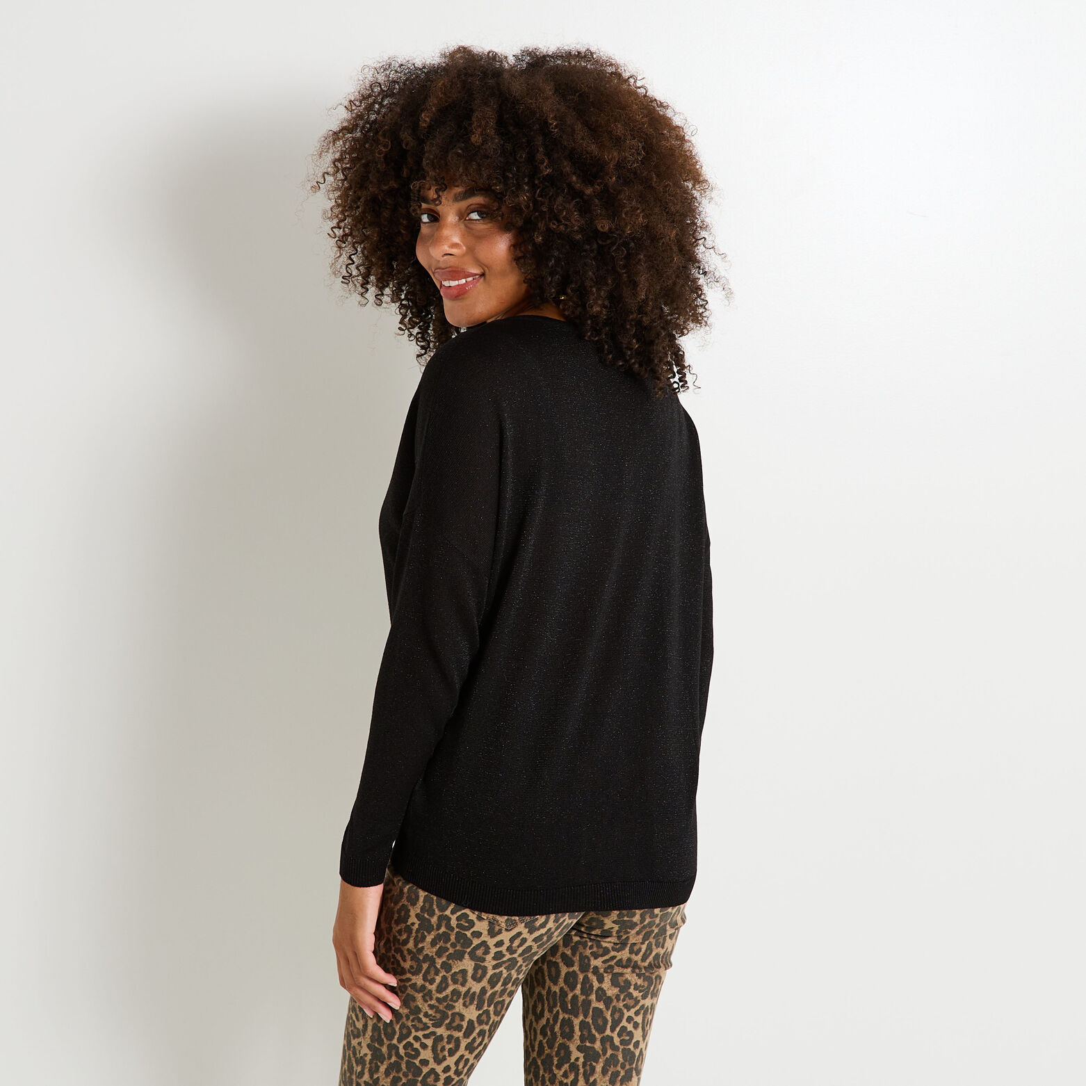 Pull brillant à col V femme
