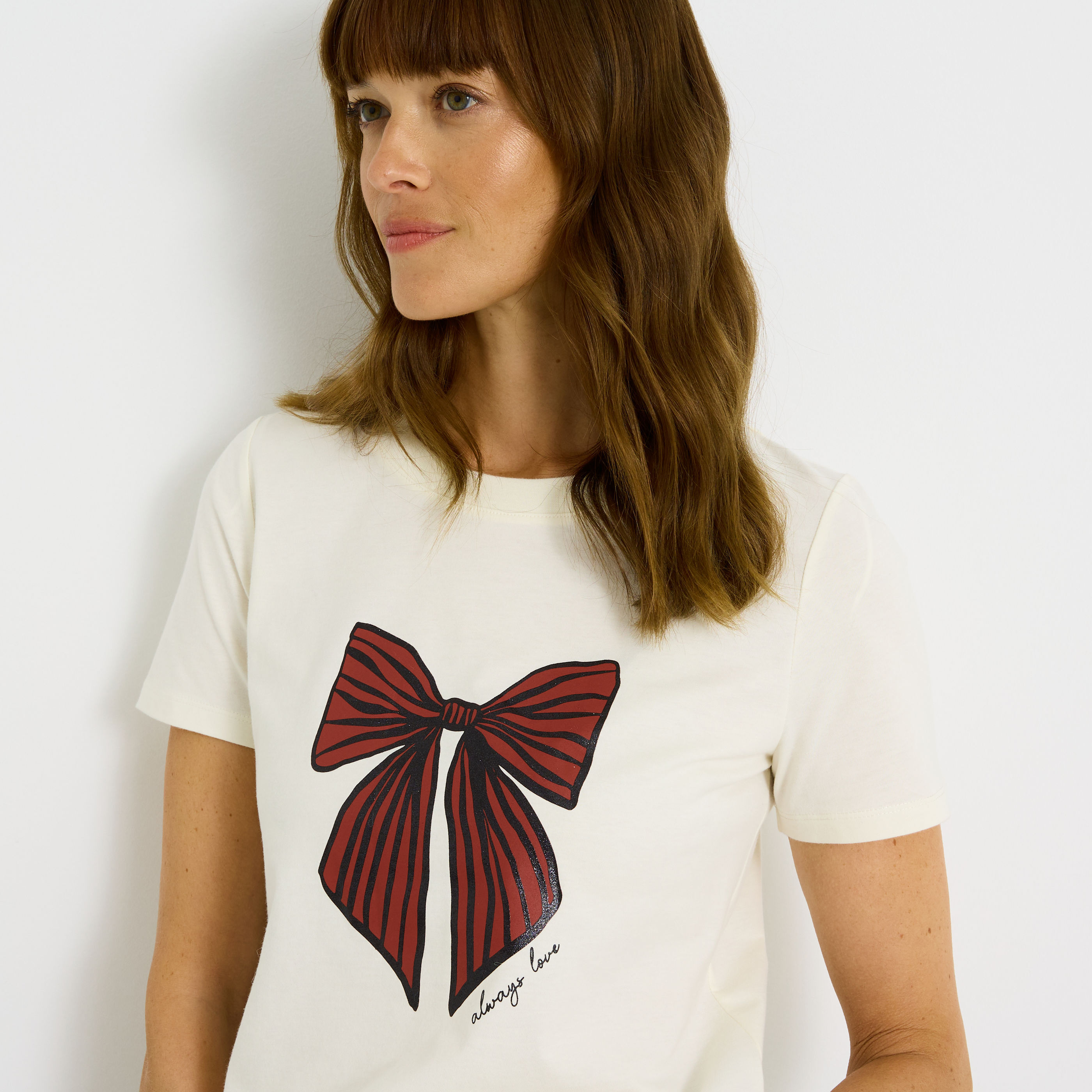 T-shirt col rond imprim&eacute; n&oelig;ud femme