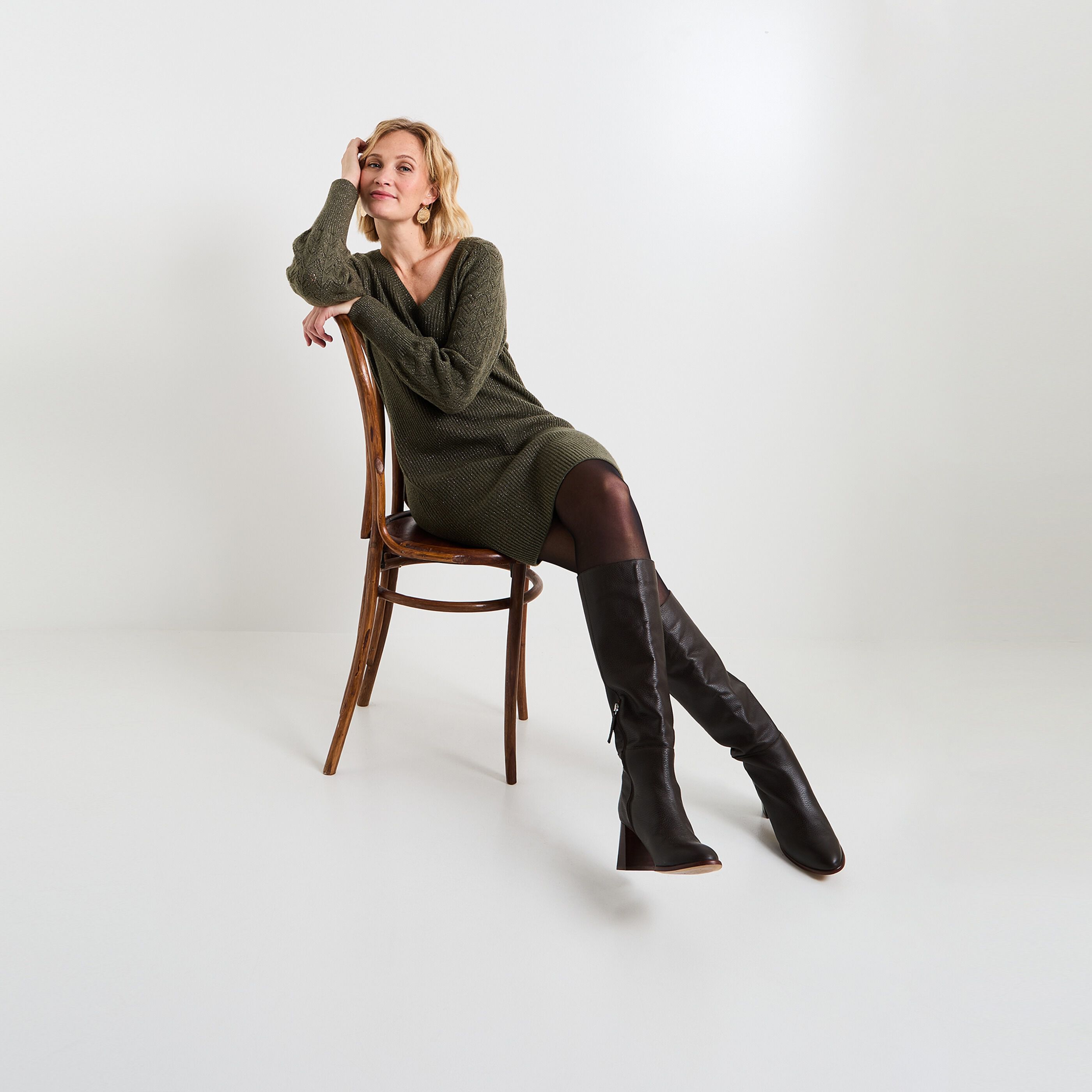 Robe pull col V femme