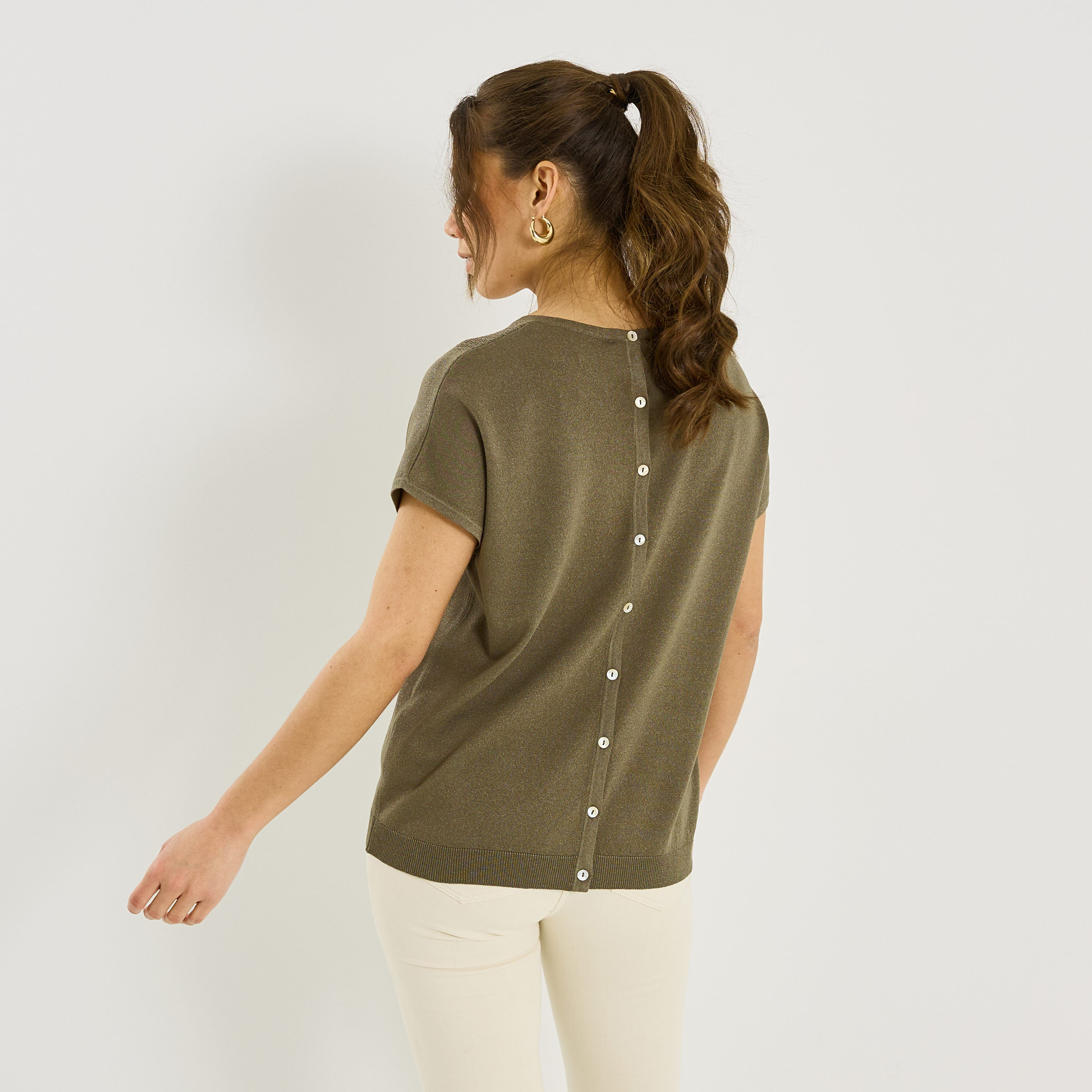 Pull brillant manches courtes femme