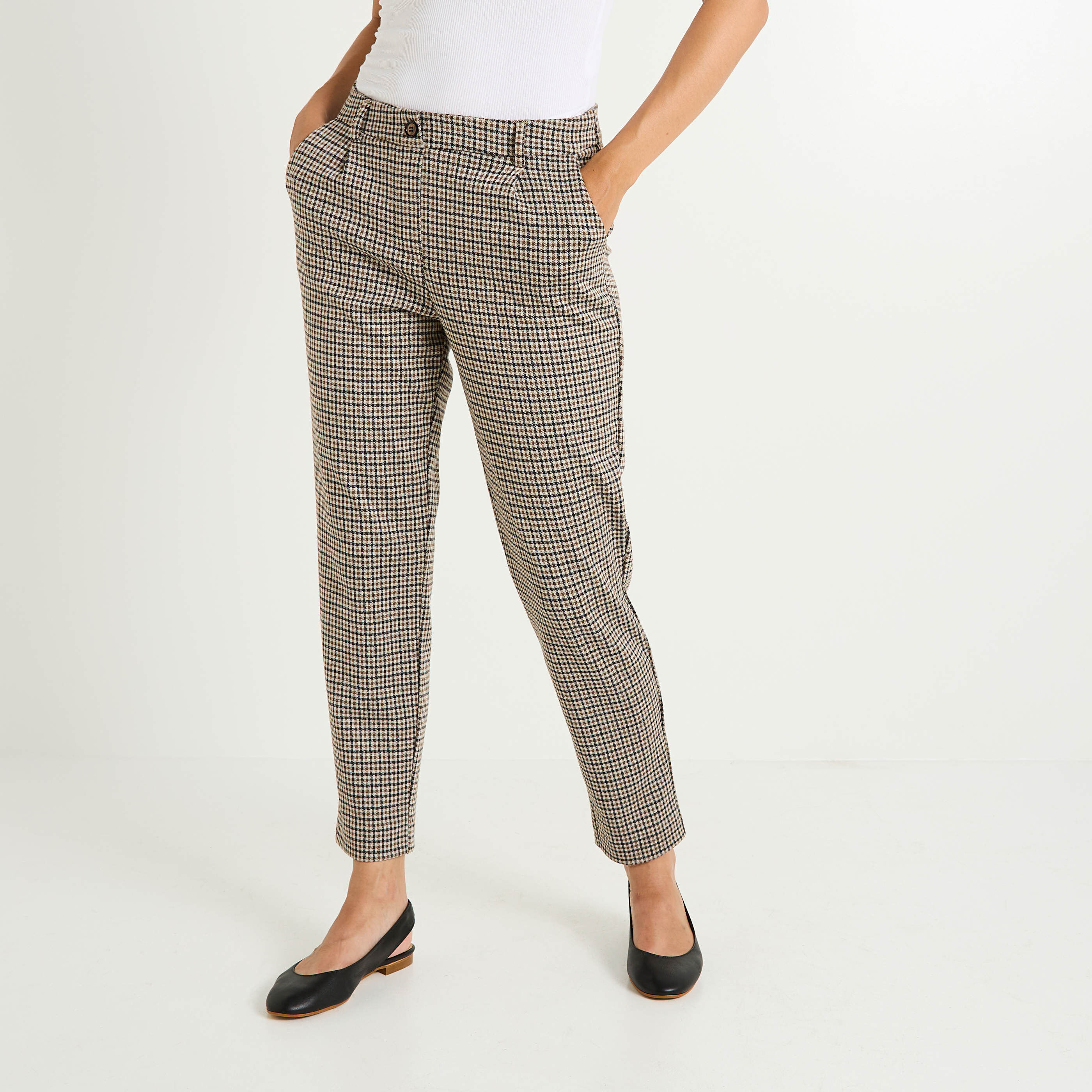 Pantalon en maille &agrave; carreaux femme