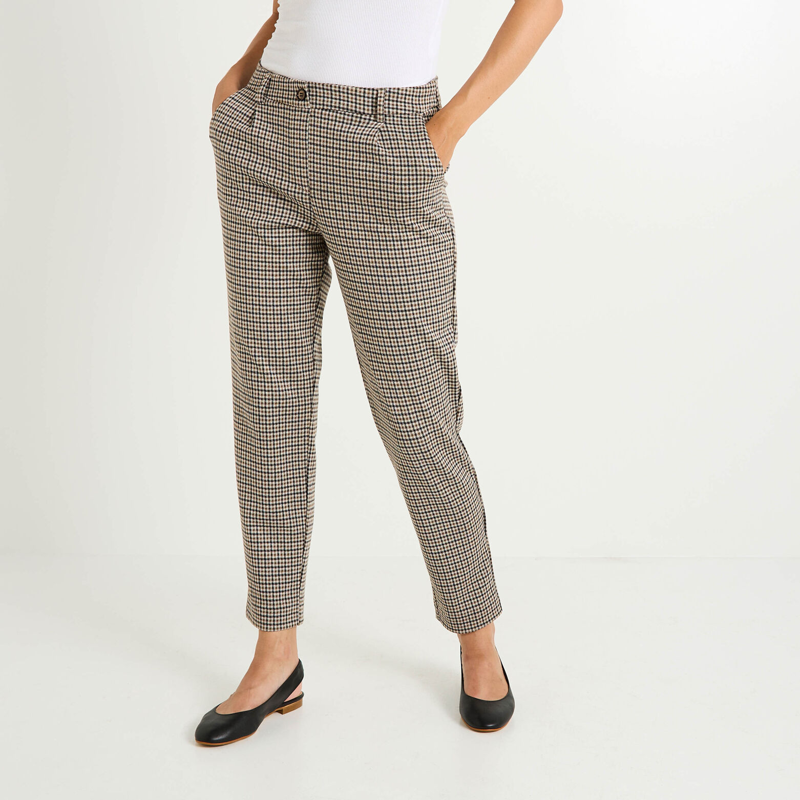 Pantalon en maille à carreaux femme