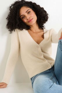 Gilet fluffy col V femme