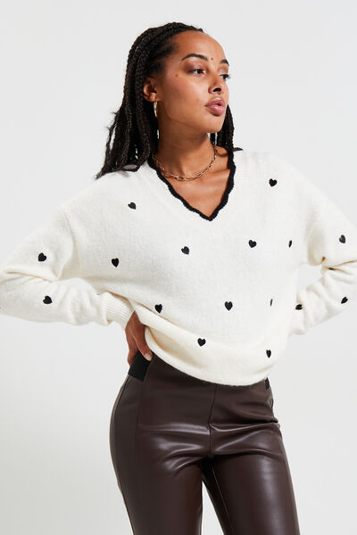 Pull col V femme