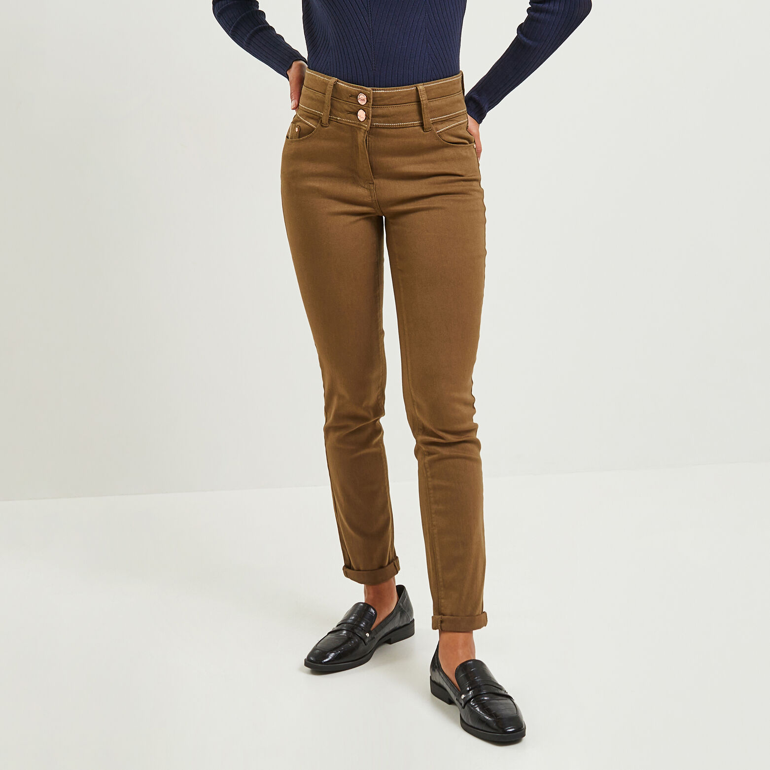 Pantalon Skinny Jean Kaki Taille Haute Femme Jean Slim Taille